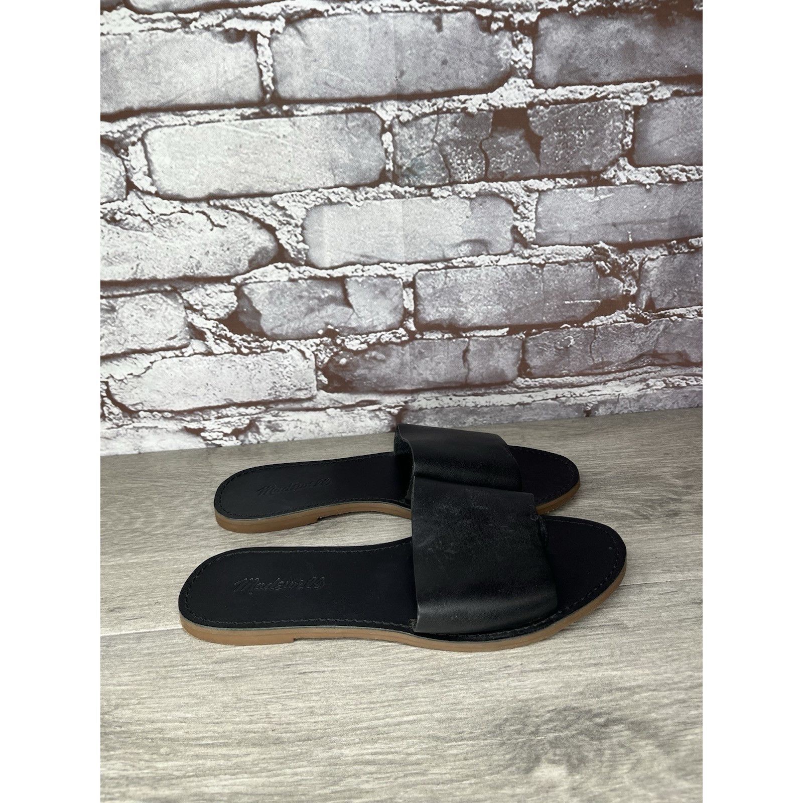 Madewell Madewell The Boardwalk Post Slides Black Leather Sandals Wom Size US 7.5 / IT 37.5 - 13 Thumbnail