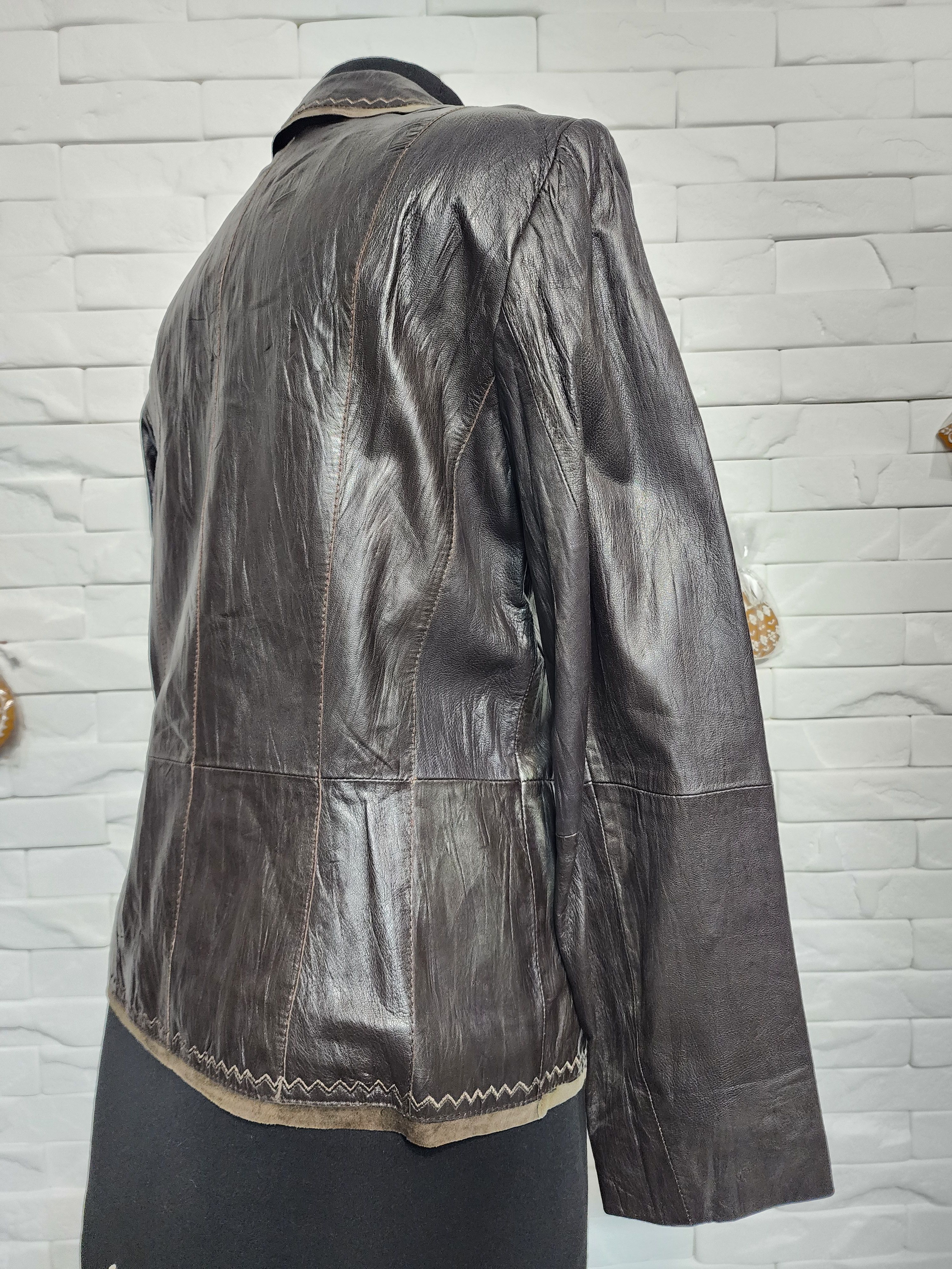 Other Brown Leather Jacket: Women's Blazer with Stitching Size M / US 6-8 / IT 42-44 - 6 Thumbnail