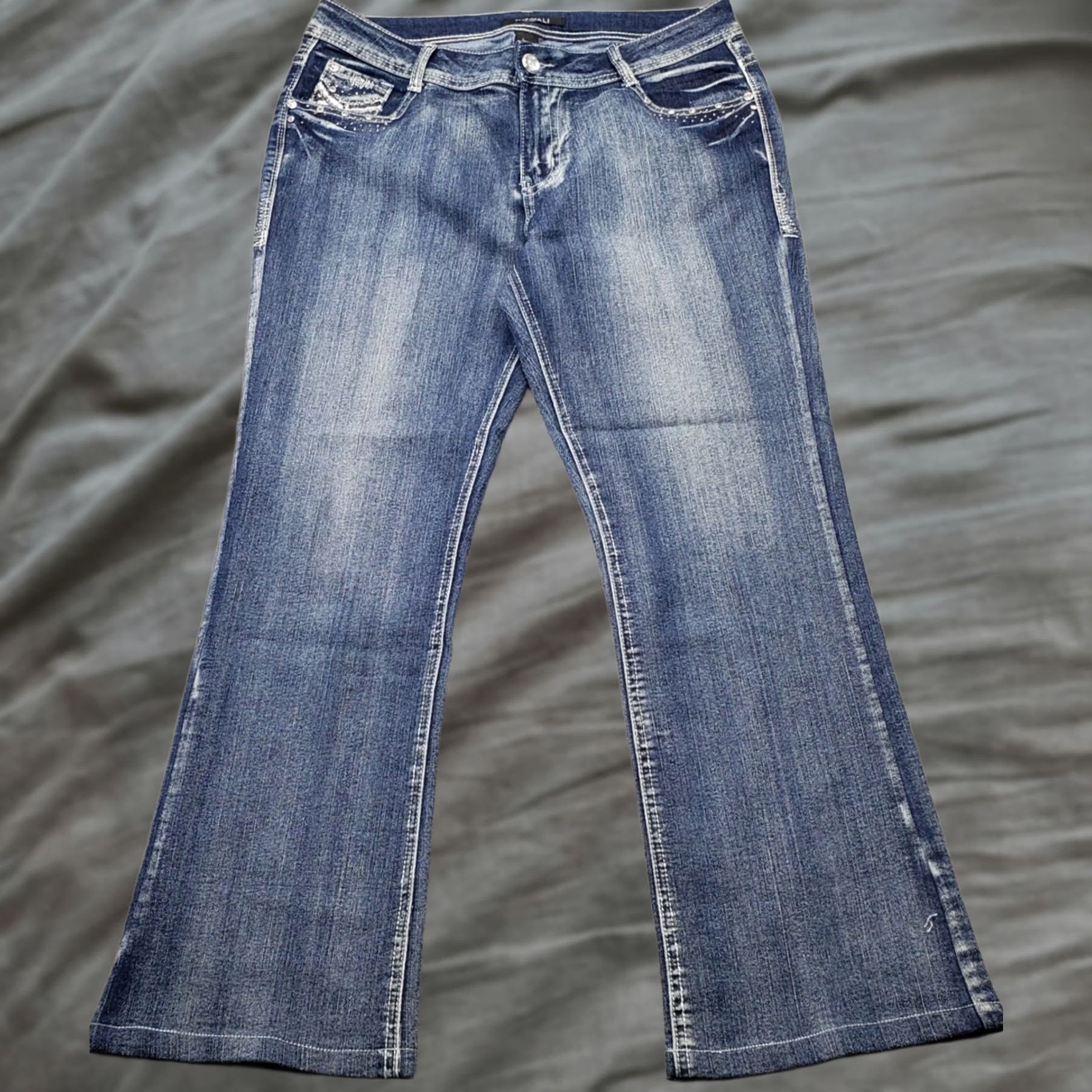 Vintage Roz & Ali Womens Bootcut Jeans Size 12 Blue Rhinestone Pocket Contrast Stitch Jeans Size 34" / US 12 / IT 48 - 1 Thumbnail