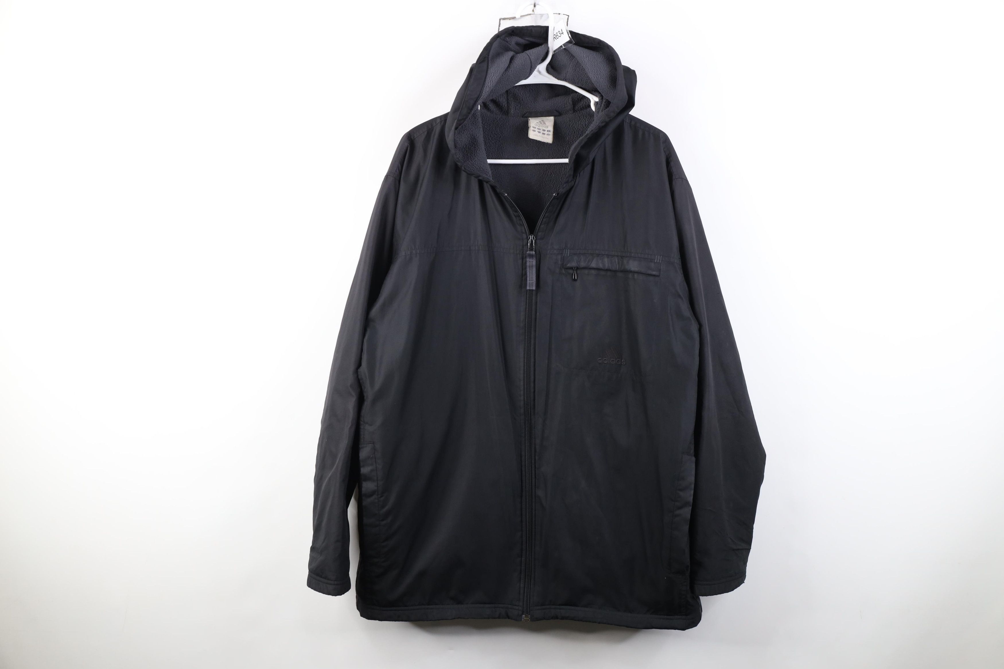 Adidas Vintage Adidas Spell Out Fleece Lined Hooded Jacket Black Size US L / EU 52-54 / 3 - 1 Thumbnail