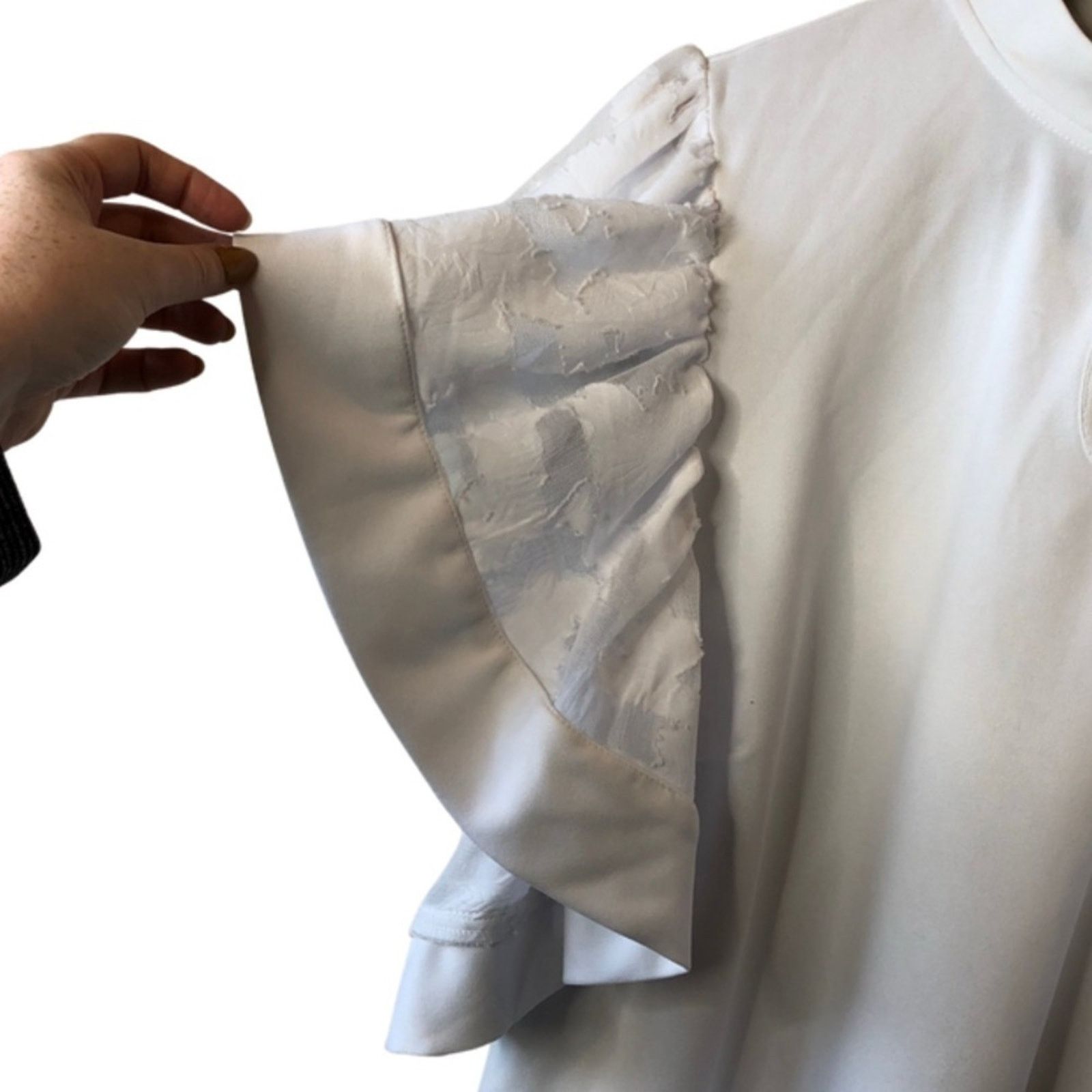 Other Ashley Stewart Ruffle Flutter Lace Sleeve White Blouse Size XXL / US 16-18 / IT 52-54 - 6 Thumbnail