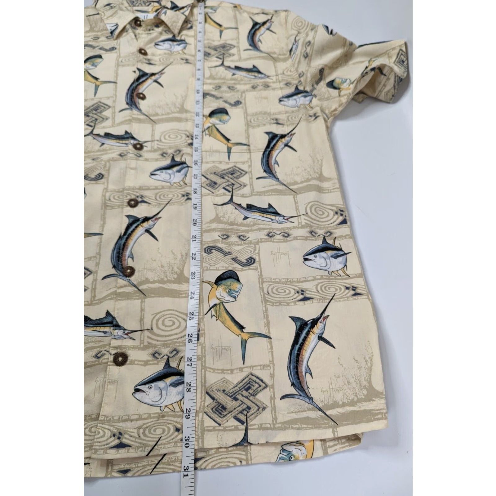 Guy Harvey Guy Harvey by AFTCO Blue Water Shirt Mens Large Marlin Nautical Fishing USA Beige Cotton Shirt Size US L / EU 52-54 / 3 - 7 Thumbnail