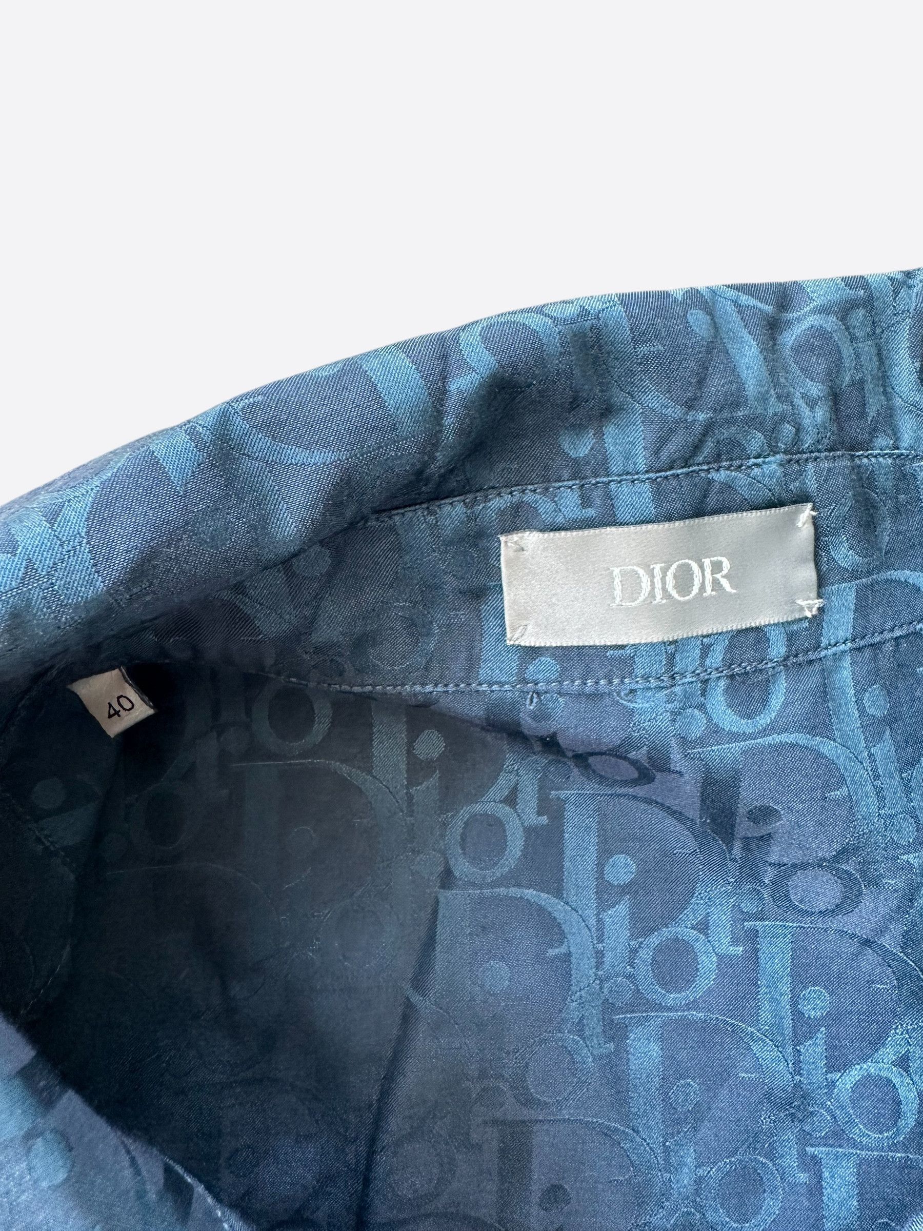 Dior Dior Blue Oblique Silk Button Up Shirt Size US M / EU 48-50 / 2 - 3 Thumbnail
