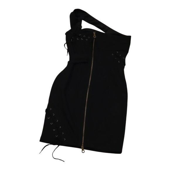 L.A.M.B. L.A.M.B Mini Bodycon Dress Lace Up Buckles One Shoulder Blac Size XS / US 0-2 / IT 36-38 - 2 Thumbnail