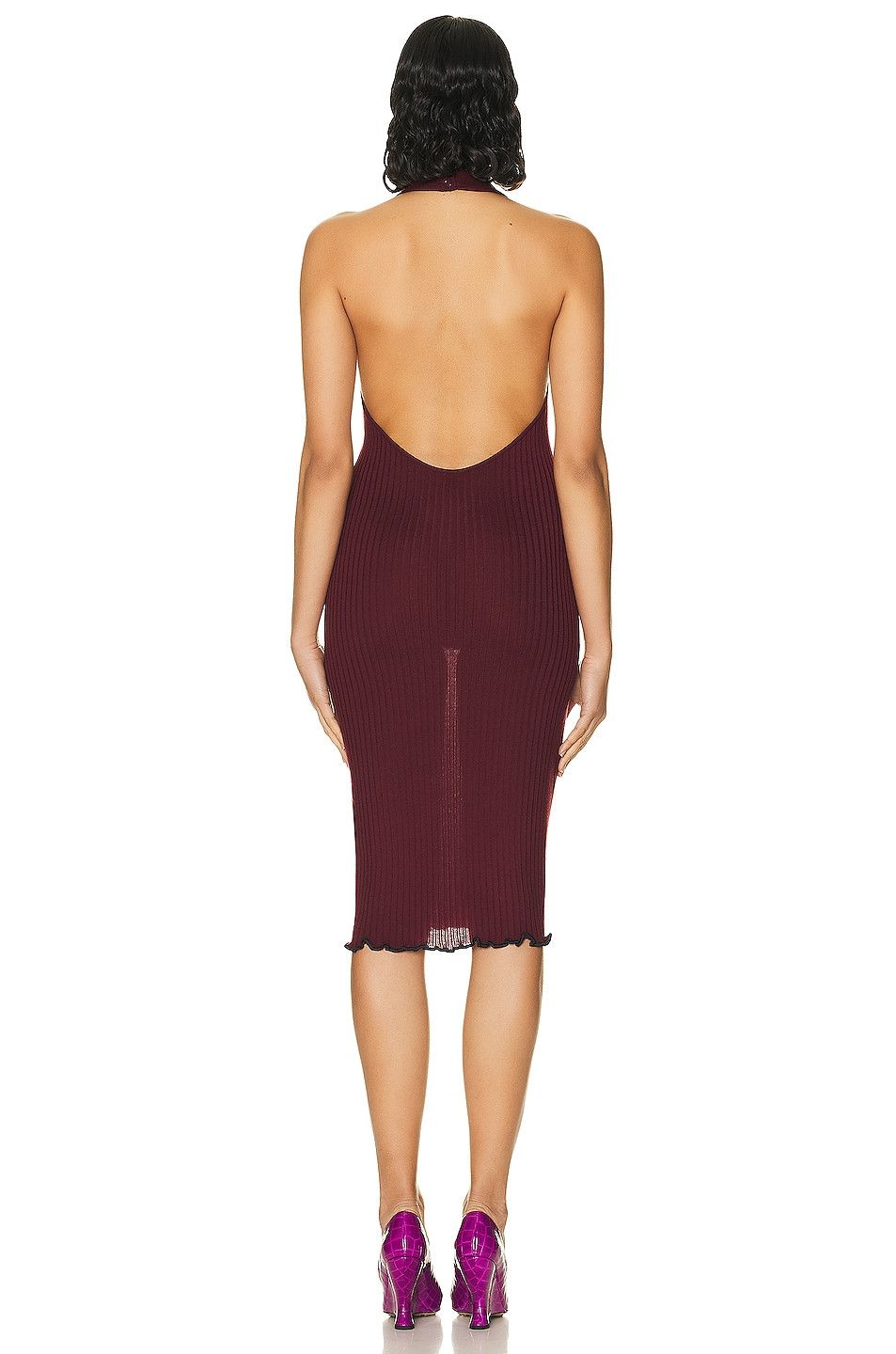 Bottega Veneta o1loc1c0824 728755 Silk Cashmere Ribbed Dress in Burgundy Size L / US 10 / IT 46 - 3 Thumbnail