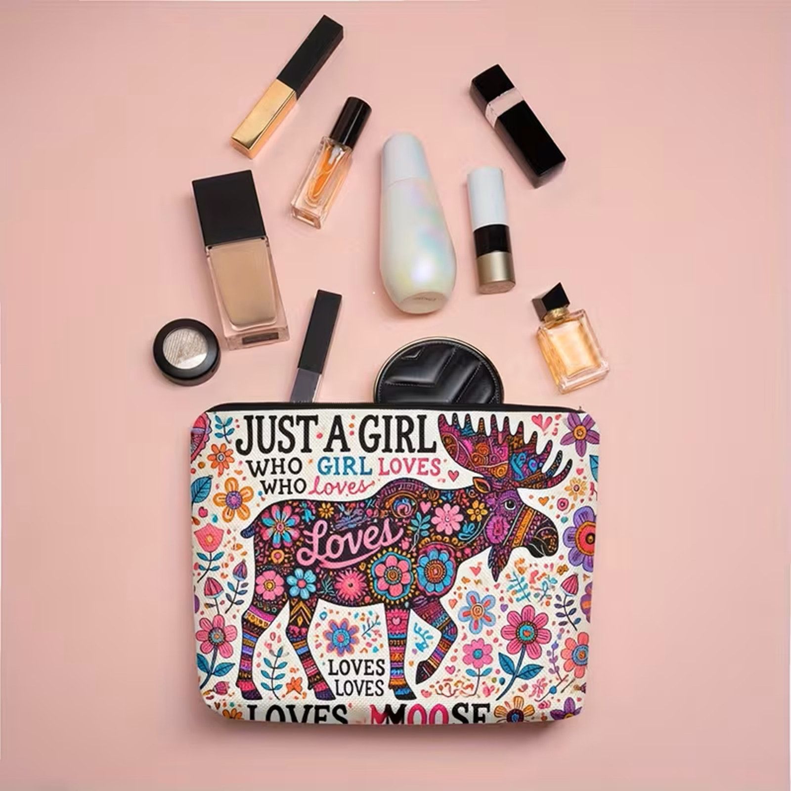 Other Just a Girl Who Loves Moose Linen Cosmetic Bag Makeup Pouch Size ONE SIZE - 6 Thumbnail