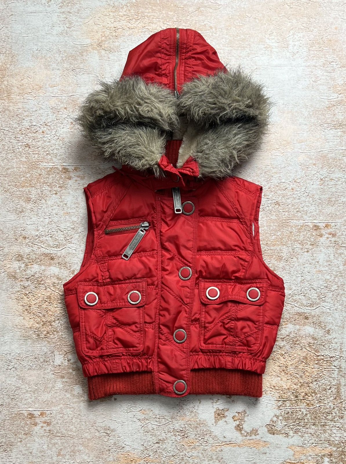 image of If Six Was Nine x Le Grande Bleu L G B Vintage River Island Japanese Cropped Vest With Fur in Red, 