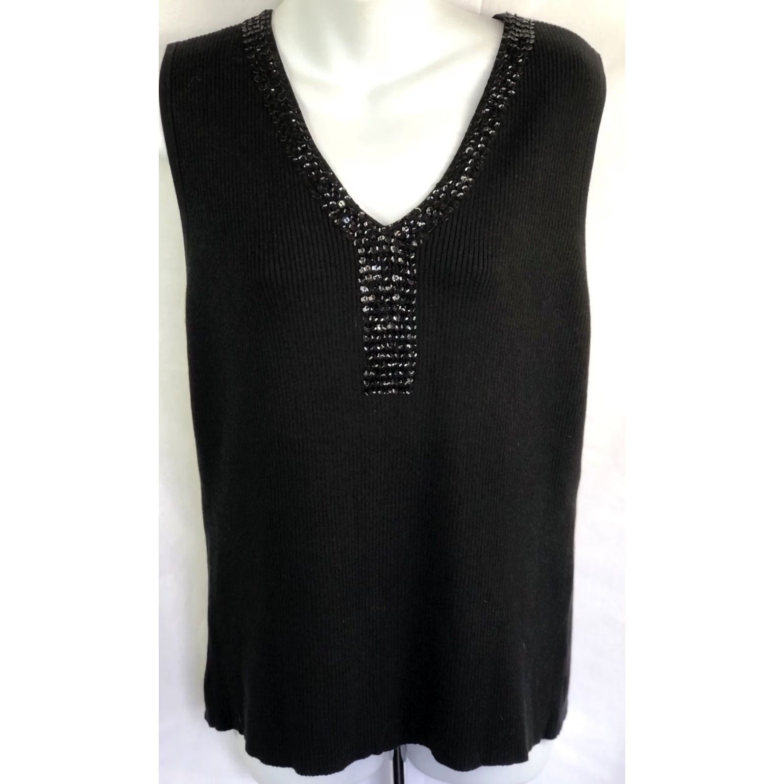 Faded Glory Faded Glory Sweater XL V-Neck Sequins Glam Y2K Black Sleeveless Size XL / US 12-14 / IT 48-50 - 5 Thumbnail