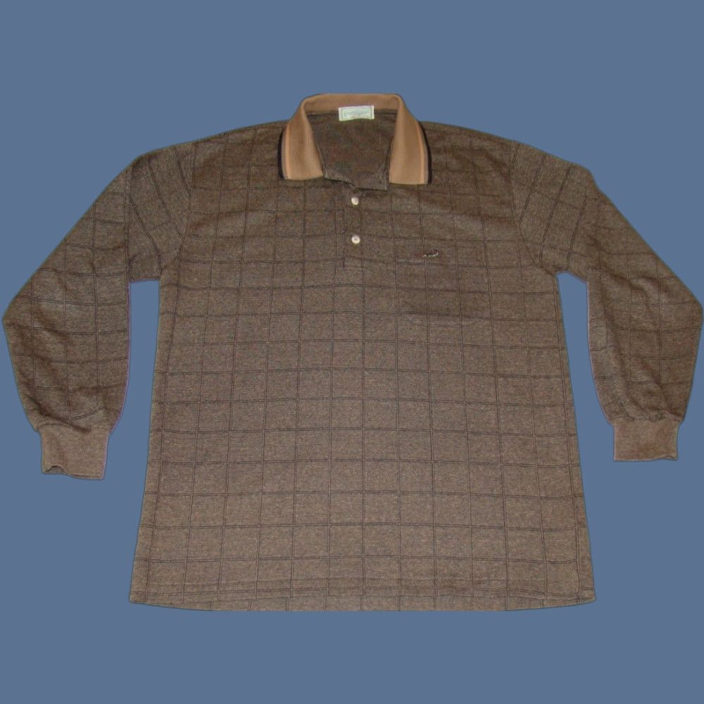Vintage VINTAGE Crocodile 105 Men’s Medium Brown Plaid Long Sleeve Polo Shirt Size US M / EU 48-50 / 2 - 1 Thumbnail