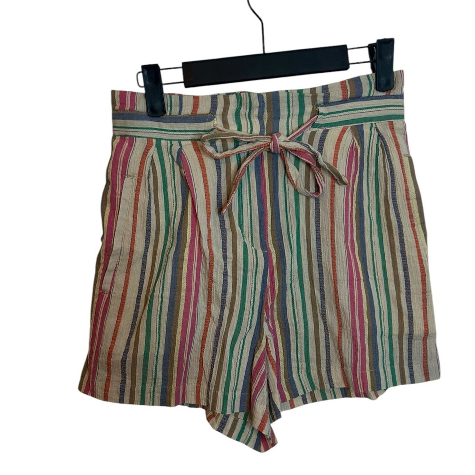 Bcbgmaxazria BcbgMaxazria Striped Multicolor Paperbag Cotton Shorts Size 27" / US 4 / IT 40 - 1 Thumbnail