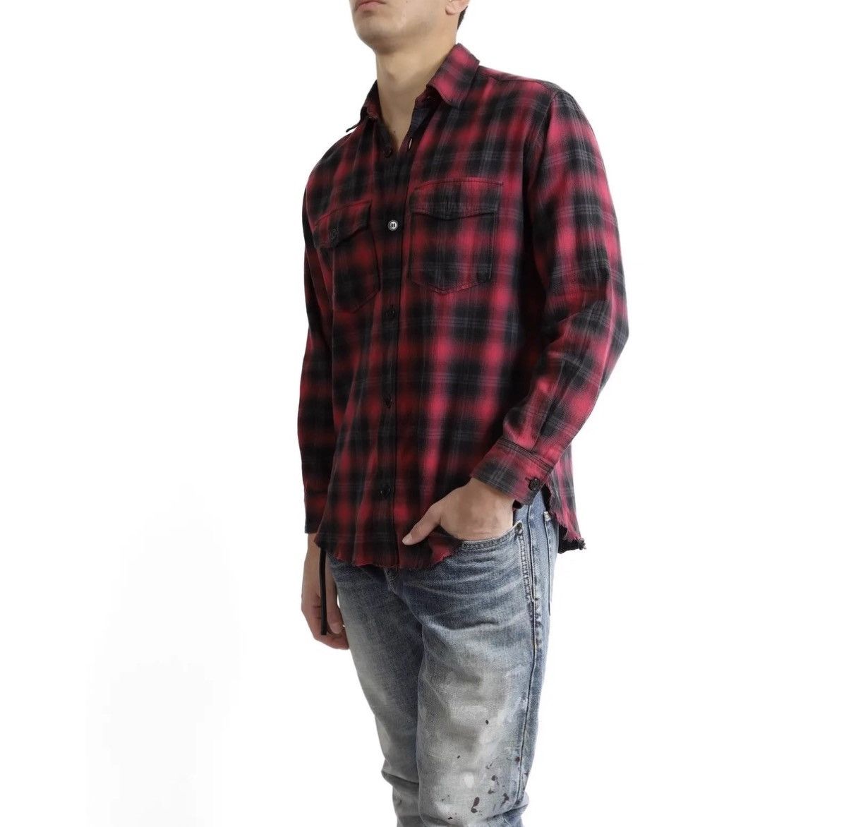 Saint Laurent Paris SLP) 16SS Black/Red Double-Pocket Frayed Hem Plaid Shirt Size US L / EU 52-54 / 3 - 8 Thumbnail