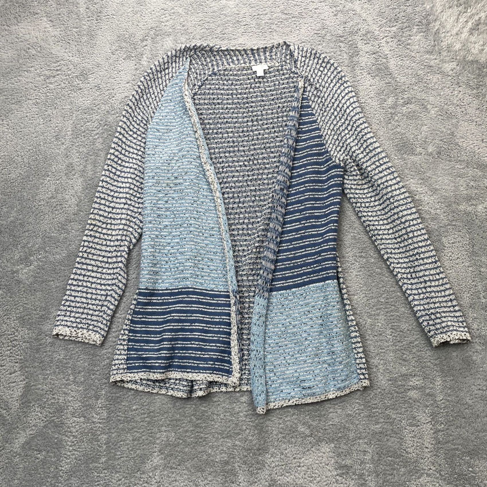J. Jill J Jill Sweater Cardigan Open Front Striped Knit Long Sleeve Gray Womens L Autumn Winter Fall City Preppy Casual Womens/ Girls? Size L / US 10 / IT 46 - 2 Thumbnail
