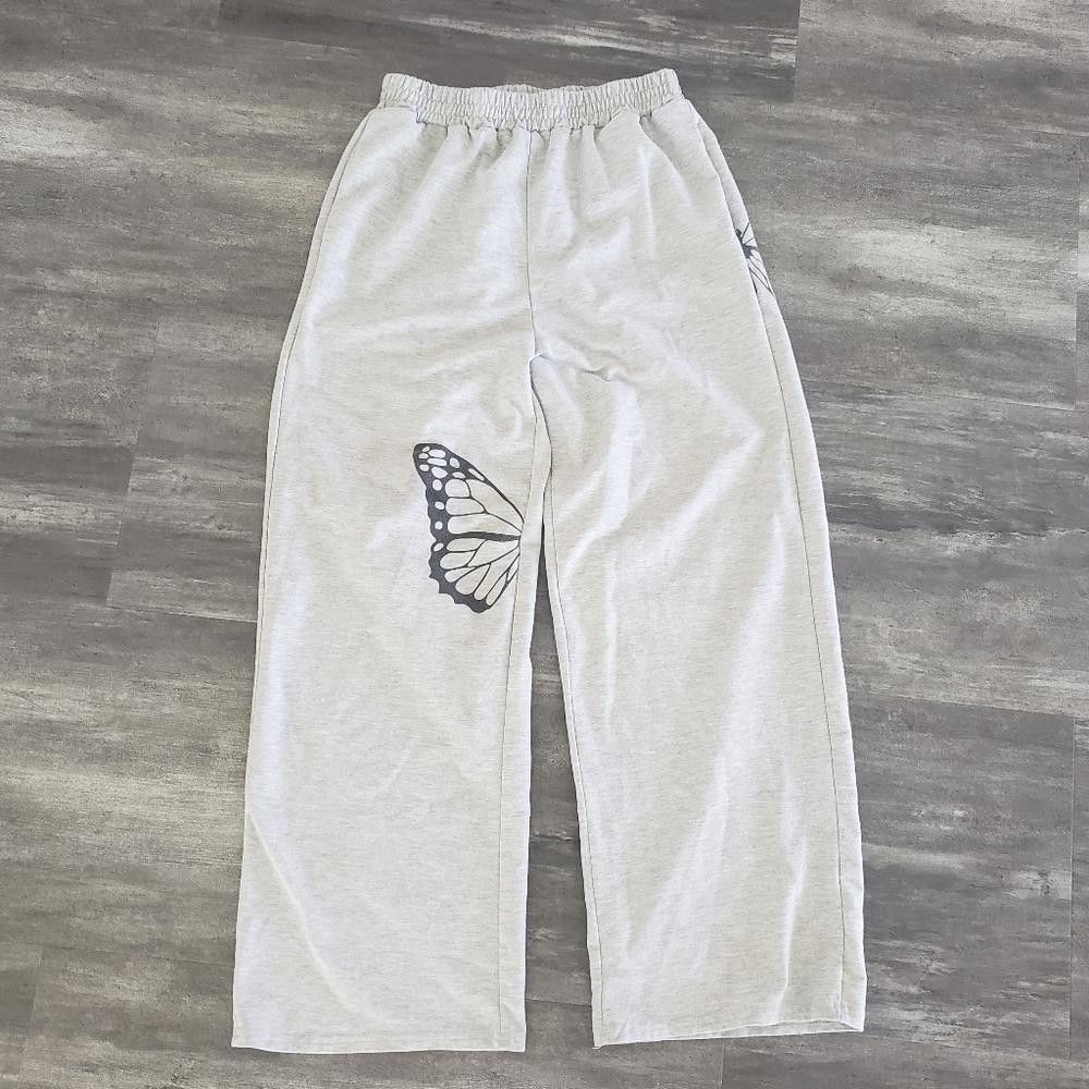 Shein Grey Black Butterfly SHEIN Wide Leg Pant Size 28" / US 6 / IT 42 - 1 Thumbnail