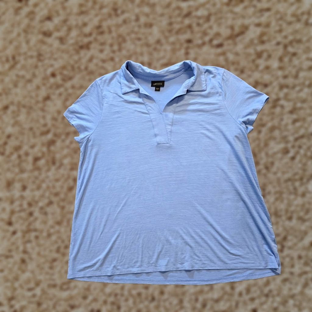 J. Jill J Jill Top Women Size Large Blue Slub Knit Short Sleeve Collared Wearever Casual Shirt Mens? (note: no) Size L / US 10 / IT 46 - 1 Thumbnail
