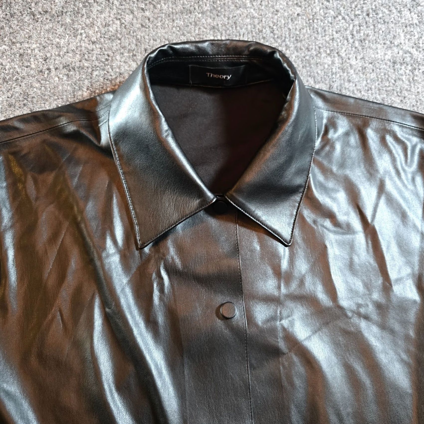 Theory Theory Top Womens Size Medium Black Vegan Leather Snap Button Belted Long Sleeve Blouse Size M / US 6-8 / IT 42-44 - 2 Thumbnail