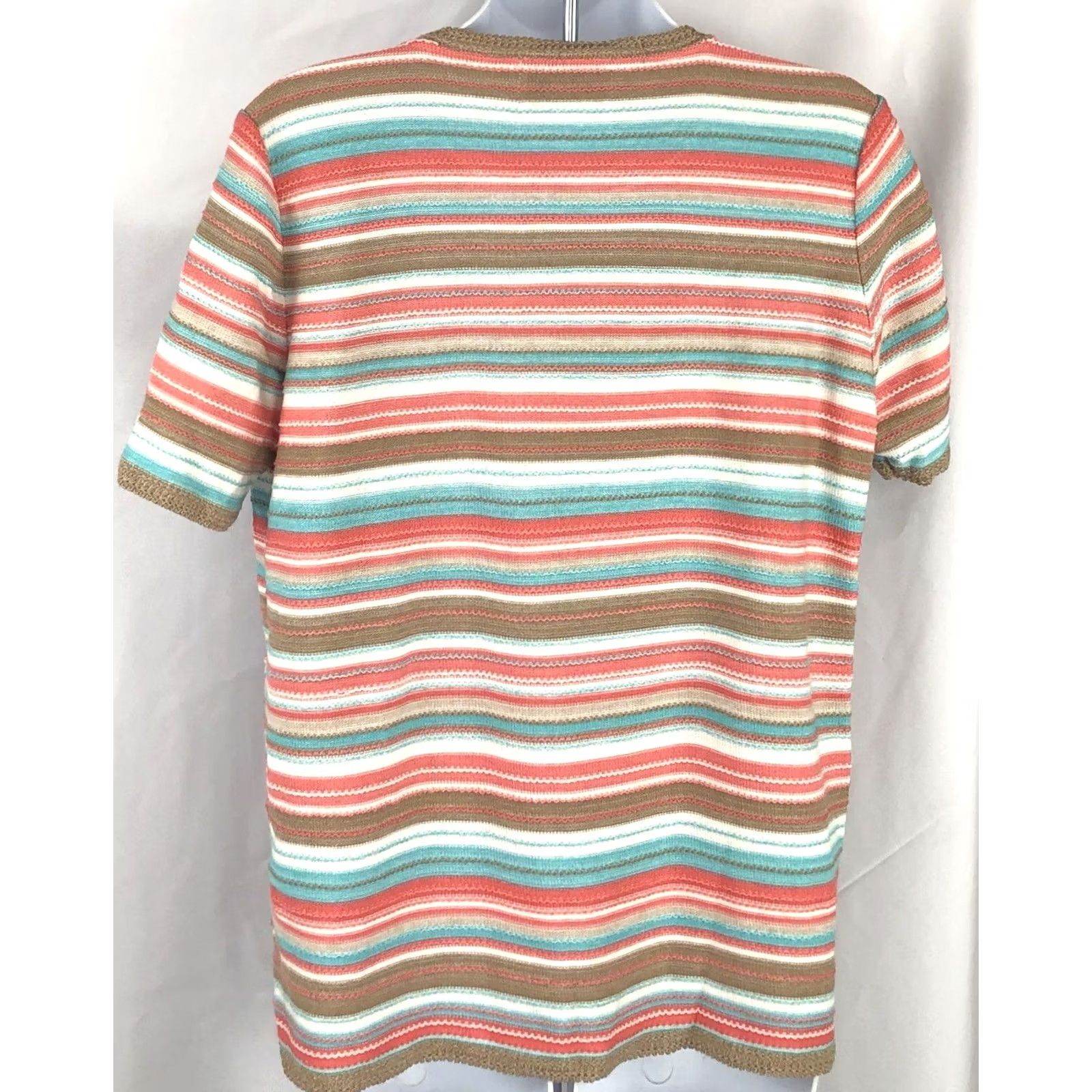 Vintage Alfred Dunner Knit crochet knit top M multi stripe short sleeve Cottage Coastal Shirt Women Size M / US 6-8 / IT 42-44 - 3 Thumbnail