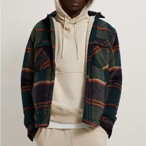 image of Men Autumn Winter Plaid Jacket in Green (Size Large)