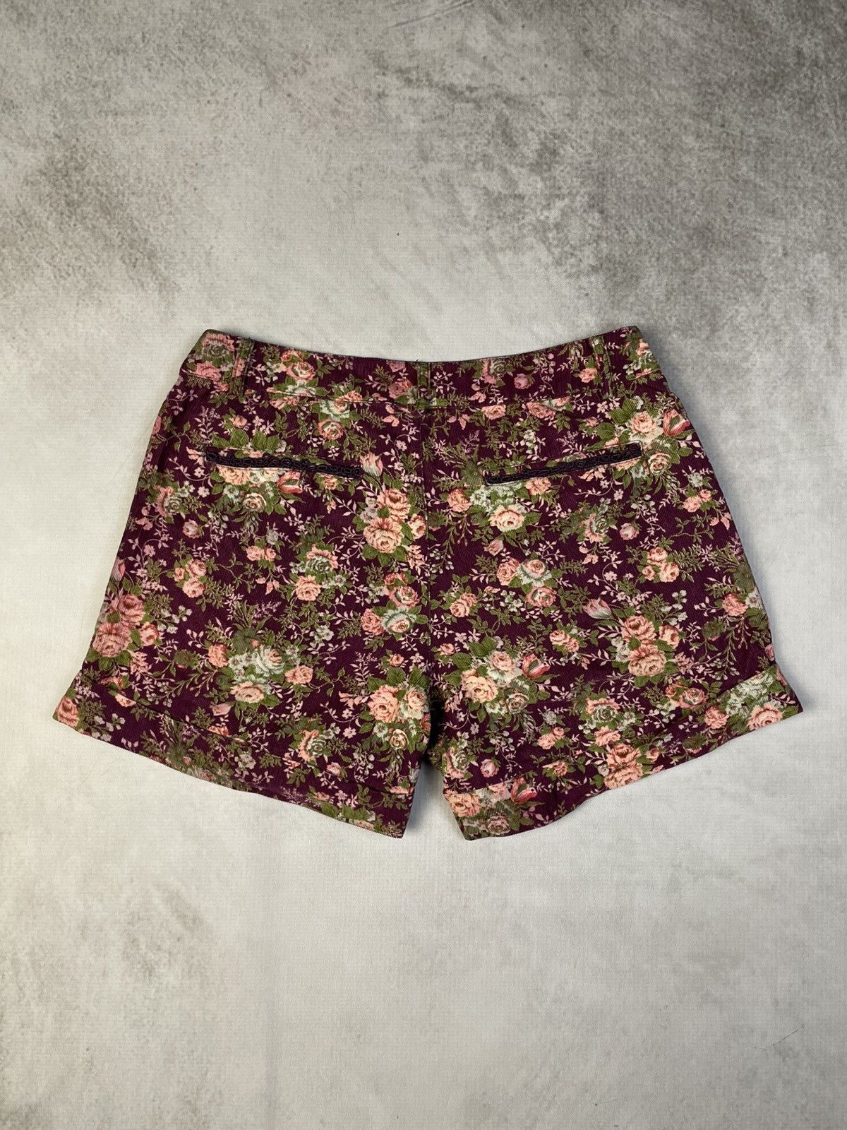 Japanese Brand Axes Femme Himekaji Purple Floral Corduroy Shorts Size 26" / US 2 / IT 38 - 6 Thumbnail