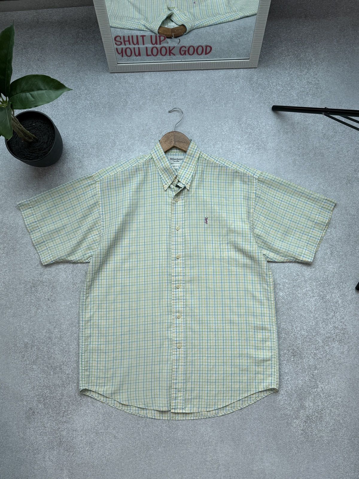 Yves Saint Laurent Yves Saint Laurent Men’s Short Sleeve Shirt Plaid Button Size US L / EU 52-54 / 3 - 1 Thumbnail