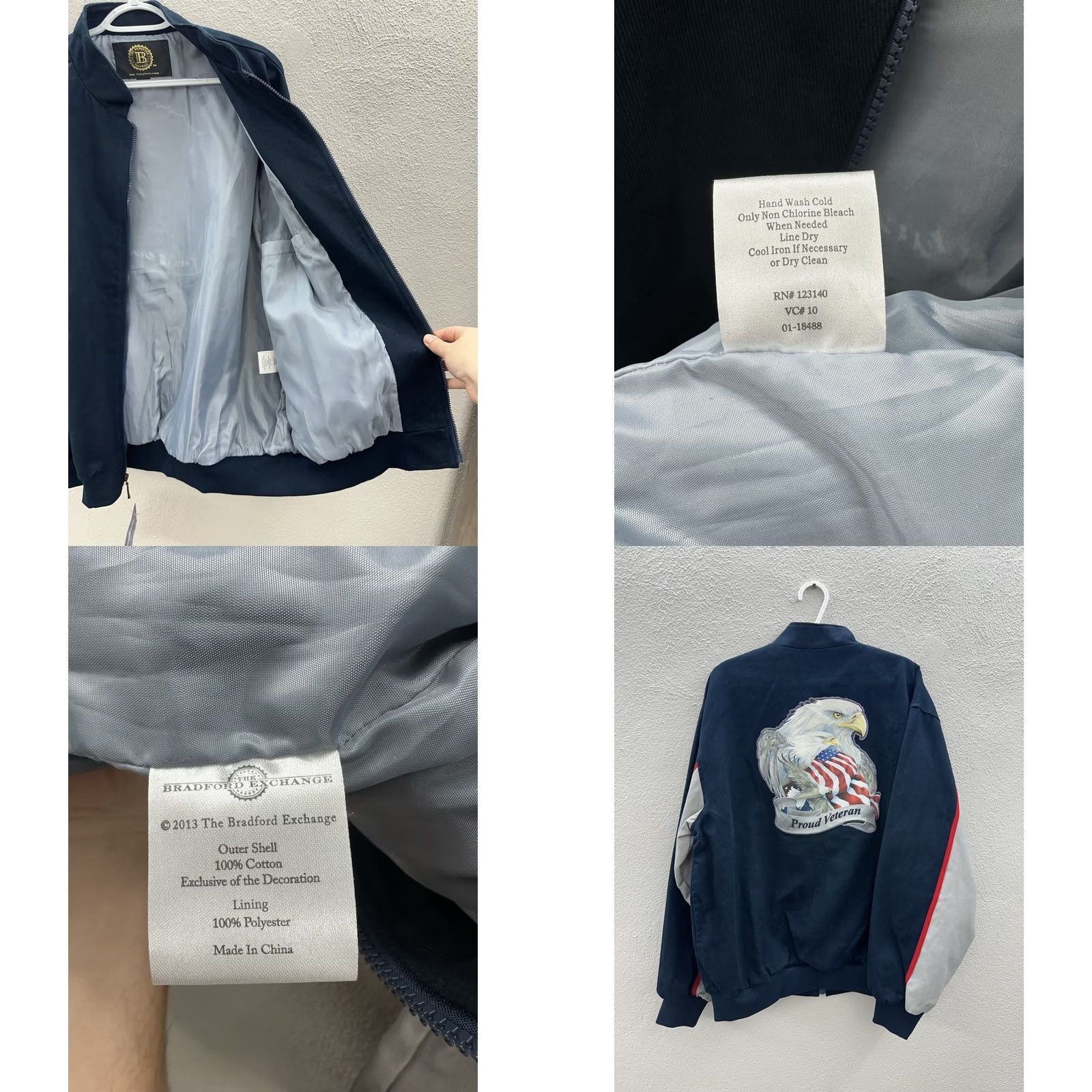 Vintage The Bradford Exchange Bomber Jacket Size Large Honer & Glory Proud Veteran Blue Size US L / EU 52-54 / 3 - 8 Thumbnail
