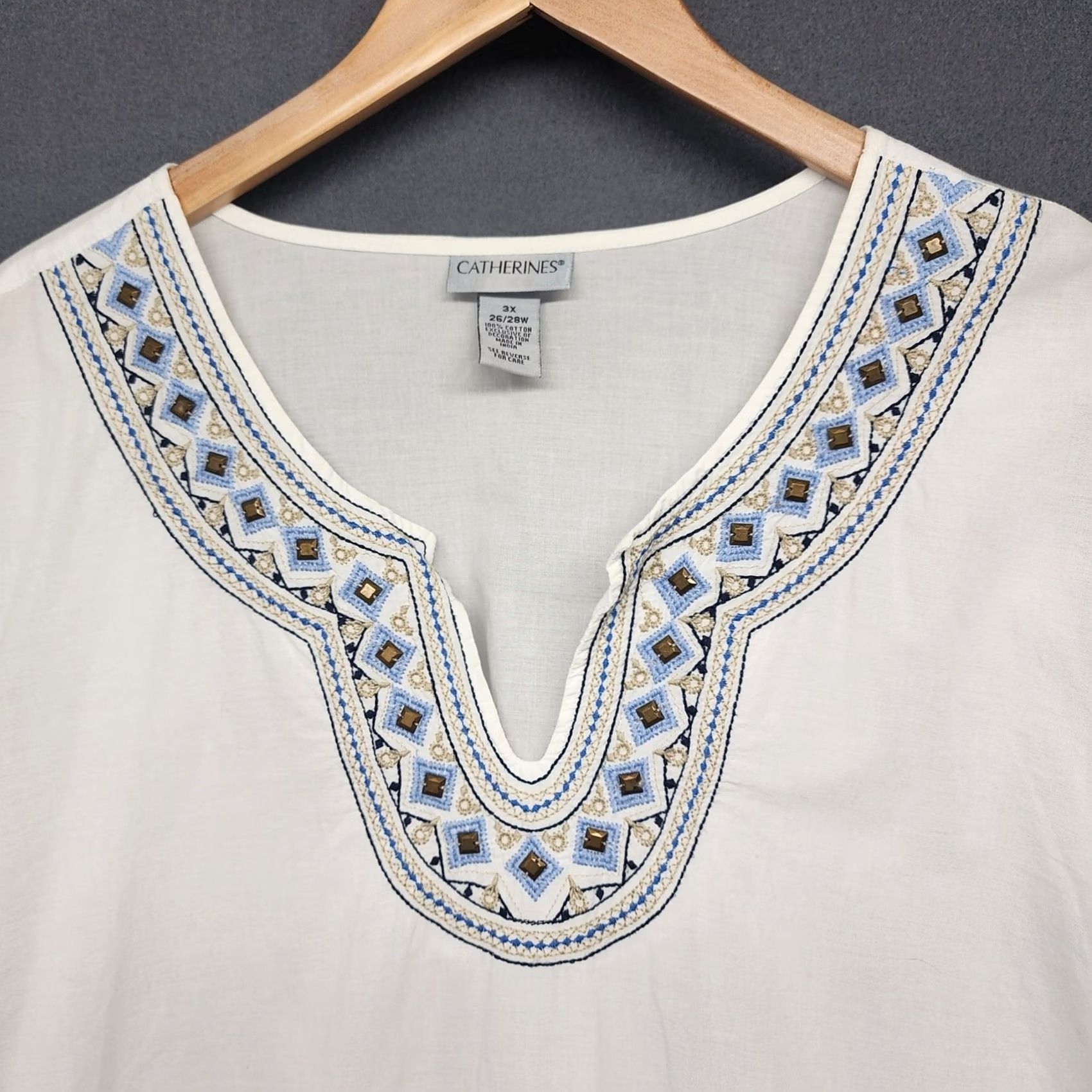 Vintage VINTAGE Catherines Blouse 3X Women Plus 26/28 White Embroidered Boho 3/4 Sleeve Tunic Mens Womens Size XXL / US 16-18 / IT 52-54 - 7 Thumbnail