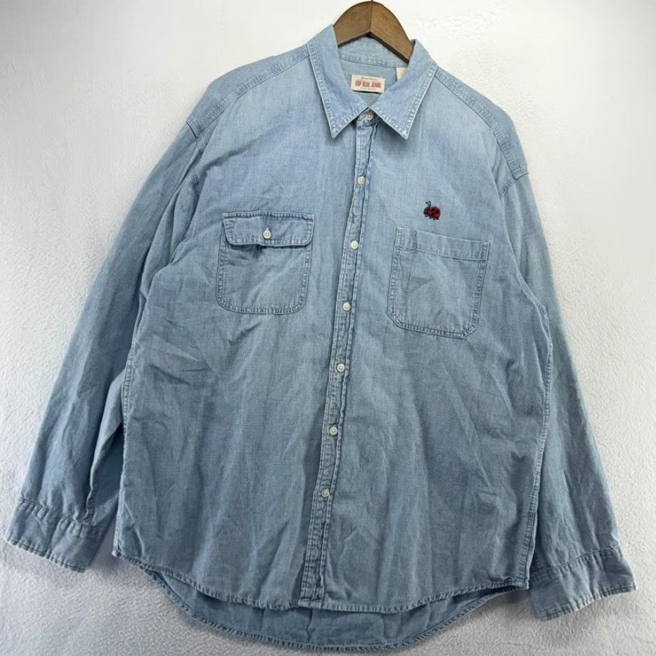 VINTAGE Gap Denim Shirt Men's Large Blue Solid Long Sleeve Button
