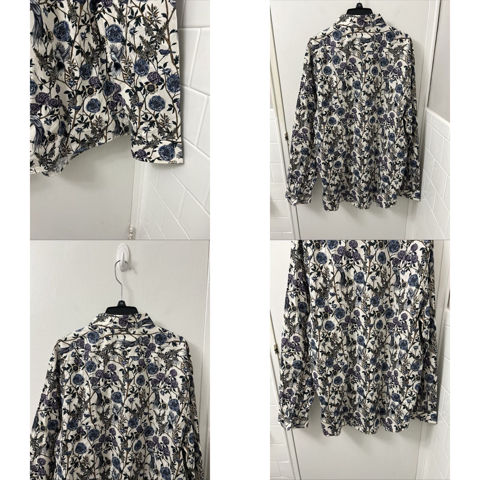 Express Express Shirt Mens XL White Slim Fit Floral Botanical Bird Print Button Down L/S Shirt Size US XL / EU 56 / 4 - 8 Thumbnail