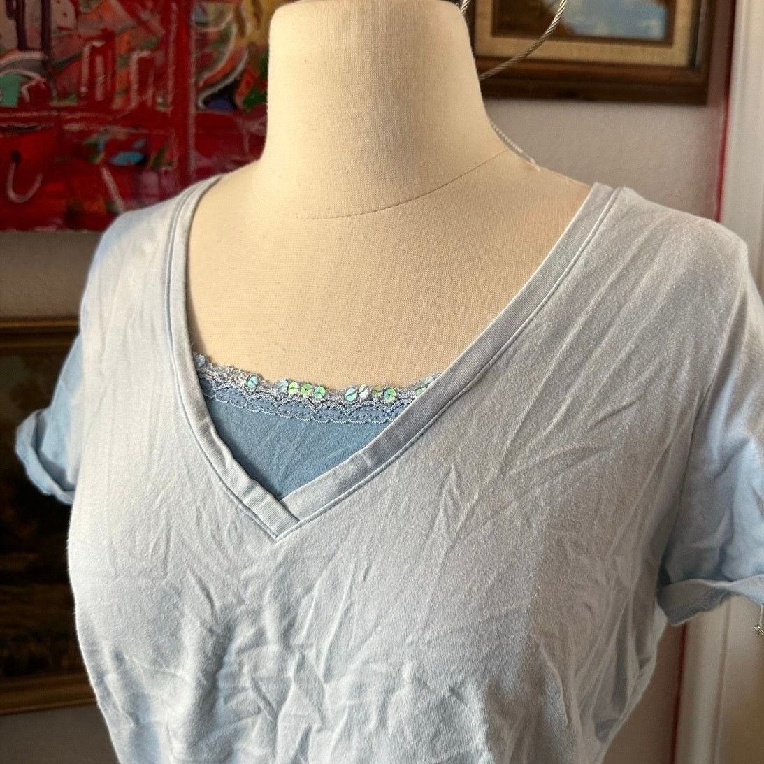 Basic Editions basic editions blue layered short sleeve shirt Size L / US 10 / IT 46 - 2 Thumbnail