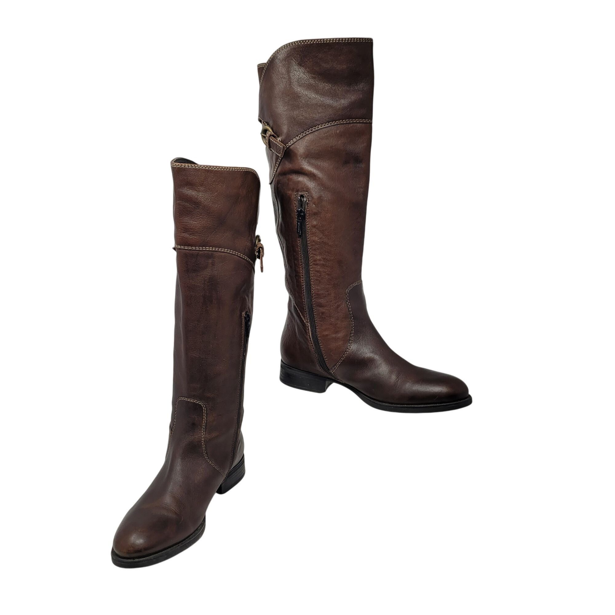 Vintage Womens Brown Leather Knee High Boots 7.5 Equestrian
