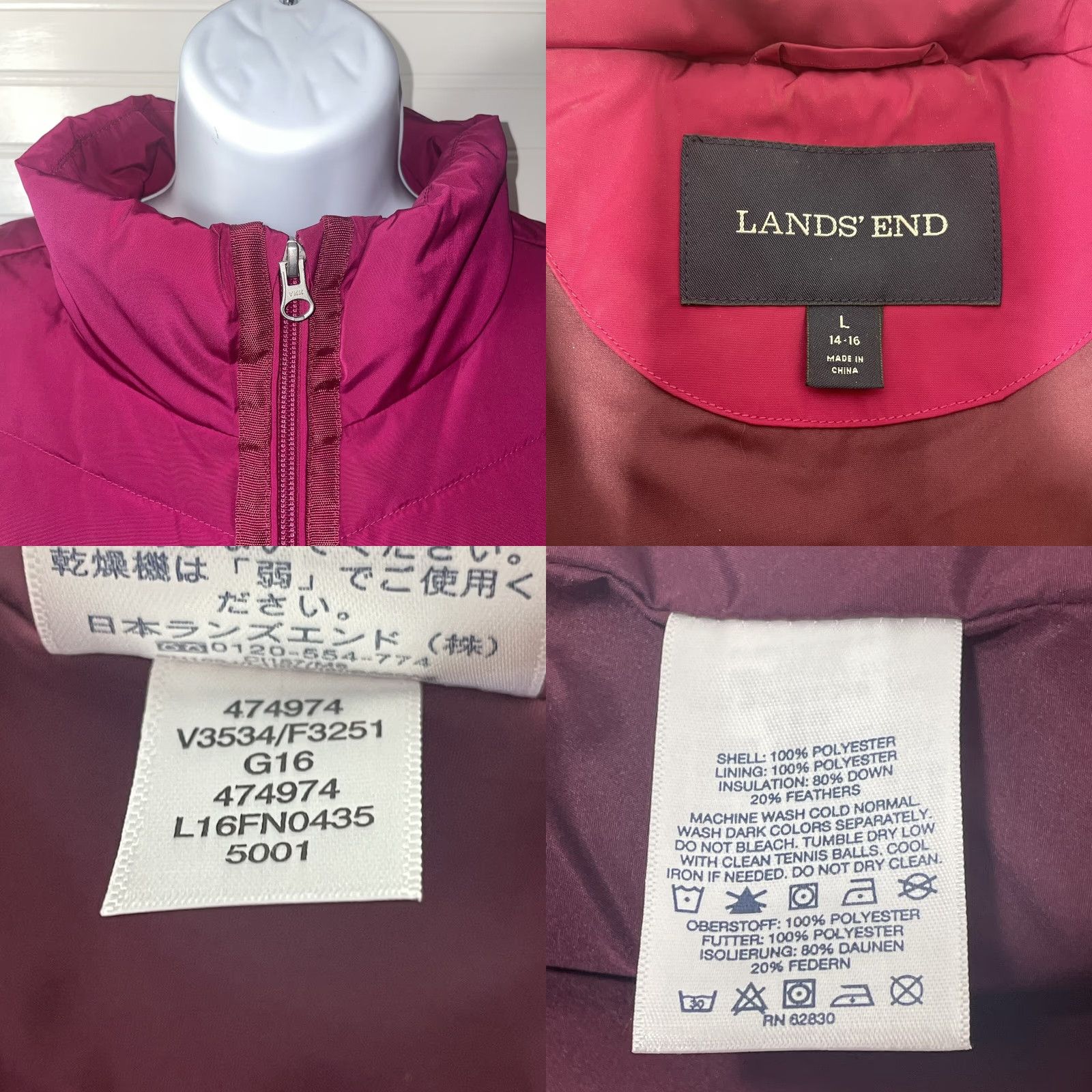 Lands' End Lands End Puffer Vest Women L Purple Zip Pockets High Neck Mid-Length Sleeveless Logo Size L / US 10 / IT 46 - 8 Thumbnail