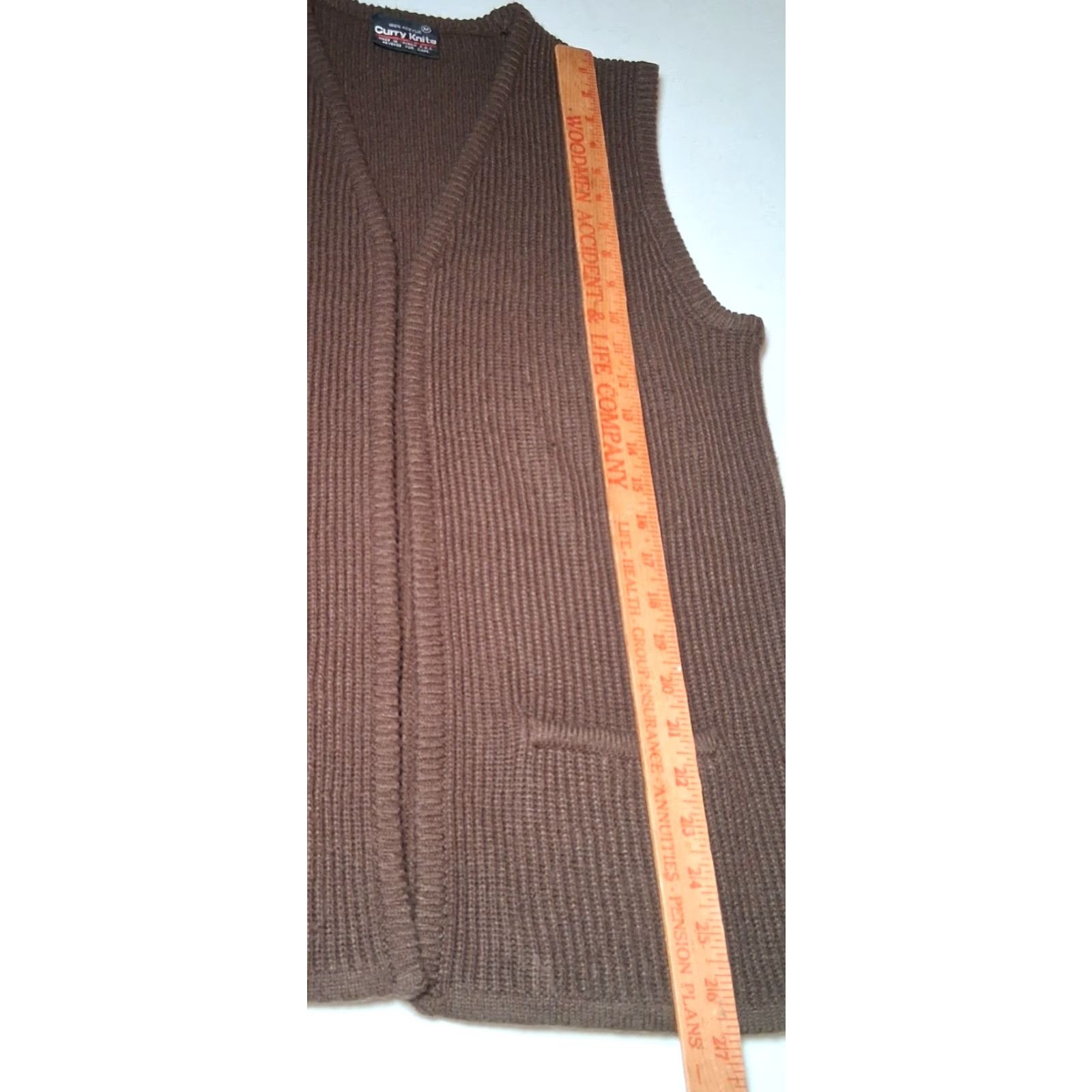 Vintage VINTAGE Curry Knits Sweater Vest Women M Brown Open Front Ribbed Knit Vest 80s Brown Open front Womens M Size M / US 6-8 / IT 42-44 - 3 Thumbnail