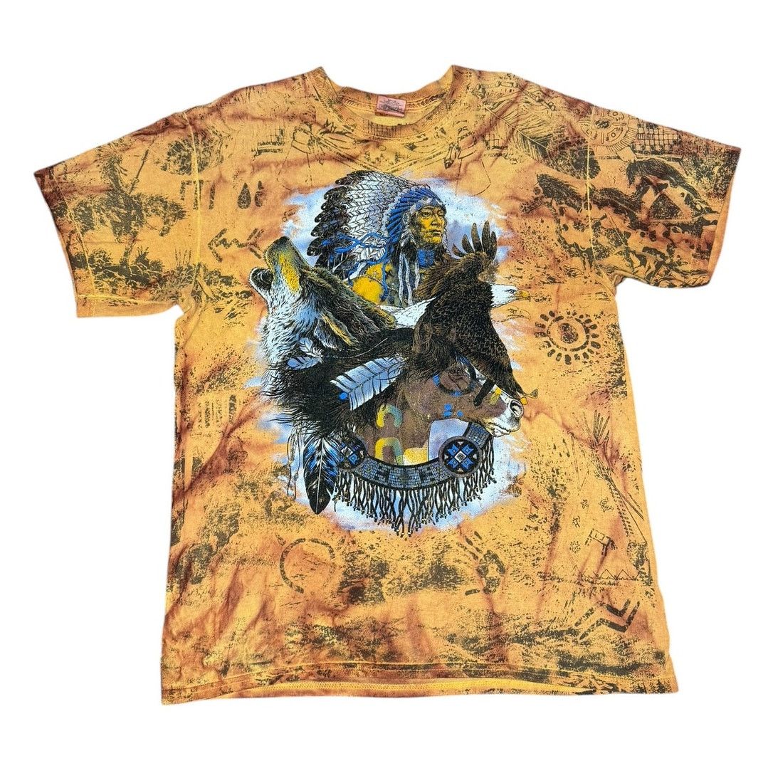 Gildan × Vintage Vintage Native American Indian Chief Eagle Wolf AOP T-Shirt Size US M / EU 48-50 / 2 - 1 Thumbnail
