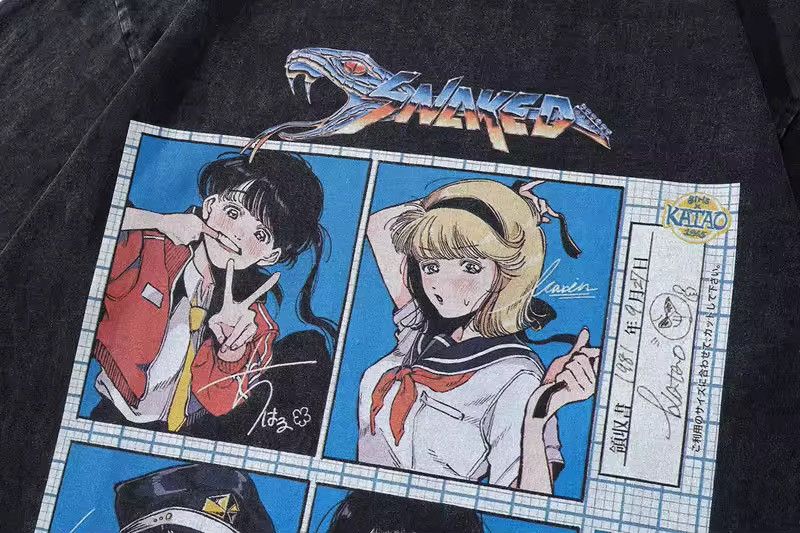 Japanese Brand Streetwear Cartoon Anime Loose Japanese Washed T Shirt Size US XXL / EU 58 / 5 - 4 Thumbnail