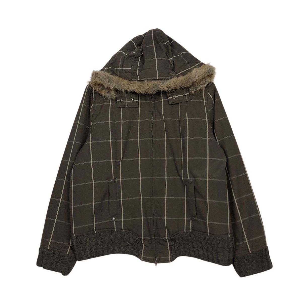 Japanese Brand Vintage Sky Bomber Faux Fur Trim Military Grid Jacket Size US L / EU 52-54 / 3 - 2 Thumbnail