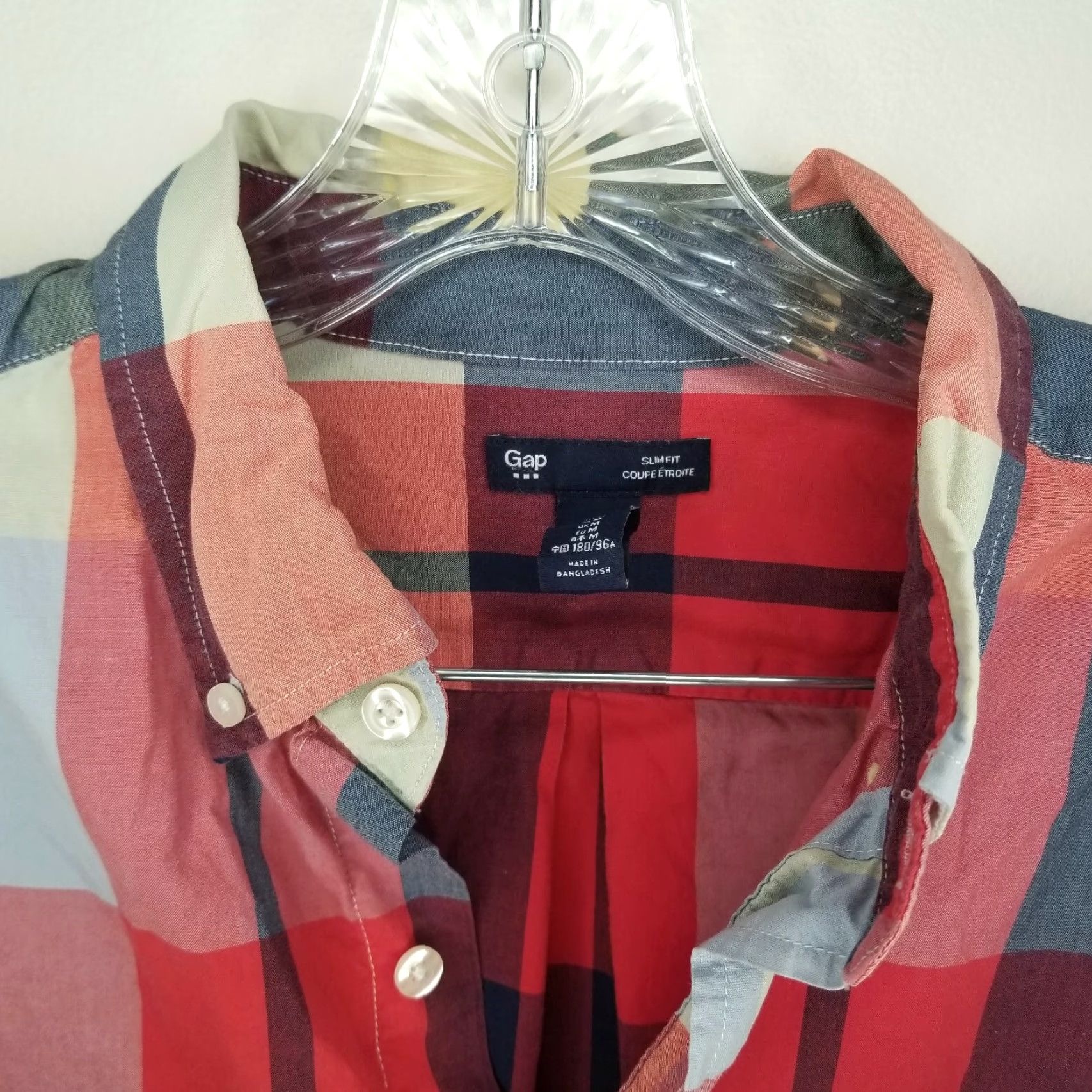 Gap GAP Men Button-Up Shirt Slim Fit Long Sleeve Red Blue Size M Mens Size US M / EU 48-50 / 2 - 3 Thumbnail