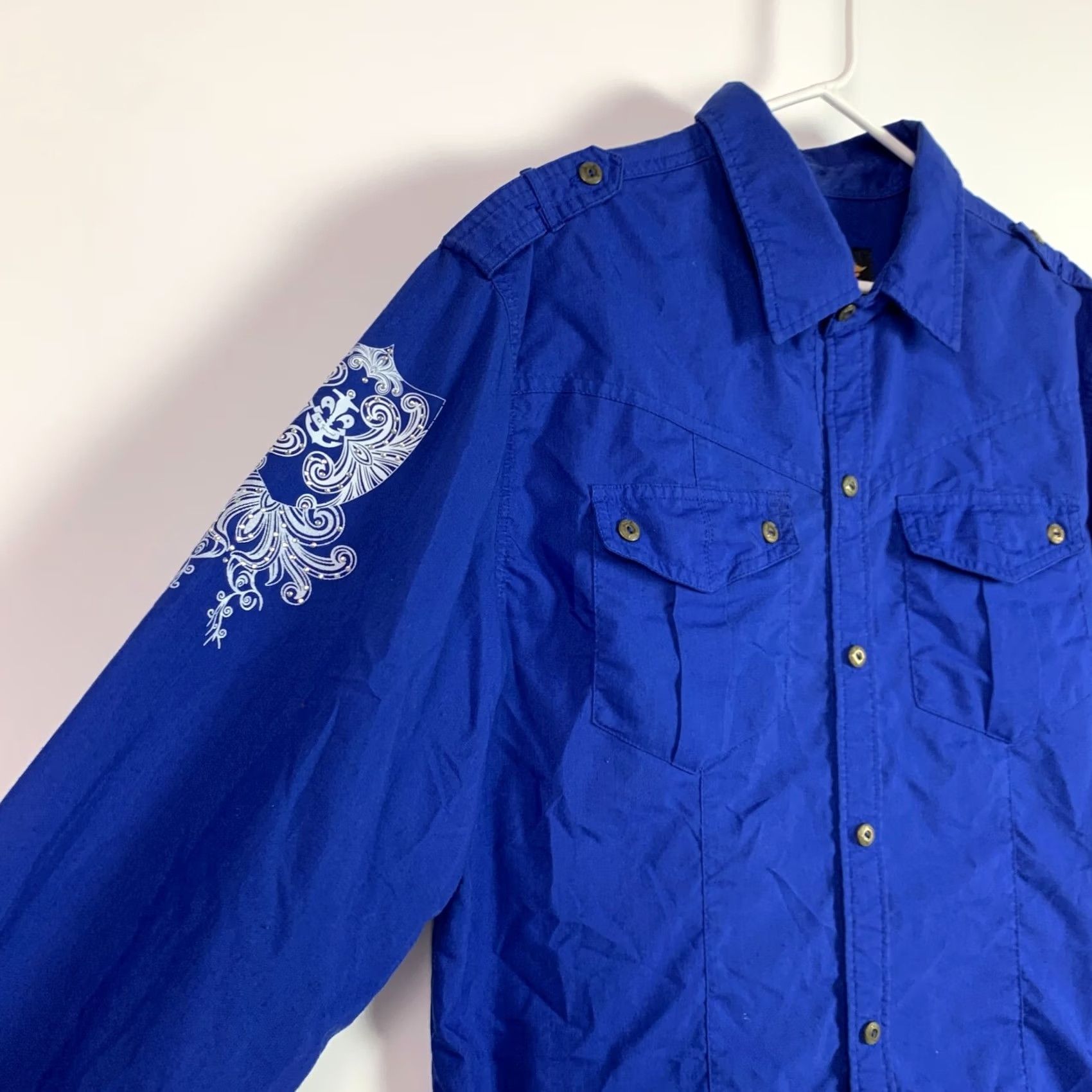 Affliction Y2K El General Western Rhinestone Affliction Look Cowboy Rodeo Shirt XL Blue Button-Front Long Sleeve Ladies? Men's? Size US XL / EU 56 / 4 - 3 Thumbnail
