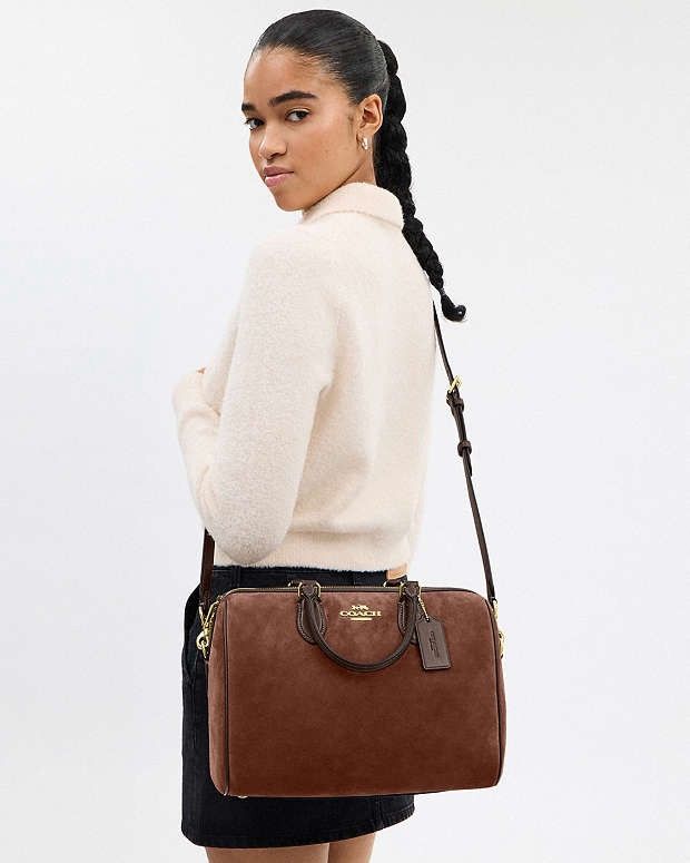 Coach Coach Rowan Suede Large Satchel Bag CCC79 Vintage Brown Size ONE SIZE - 7 Thumbnail