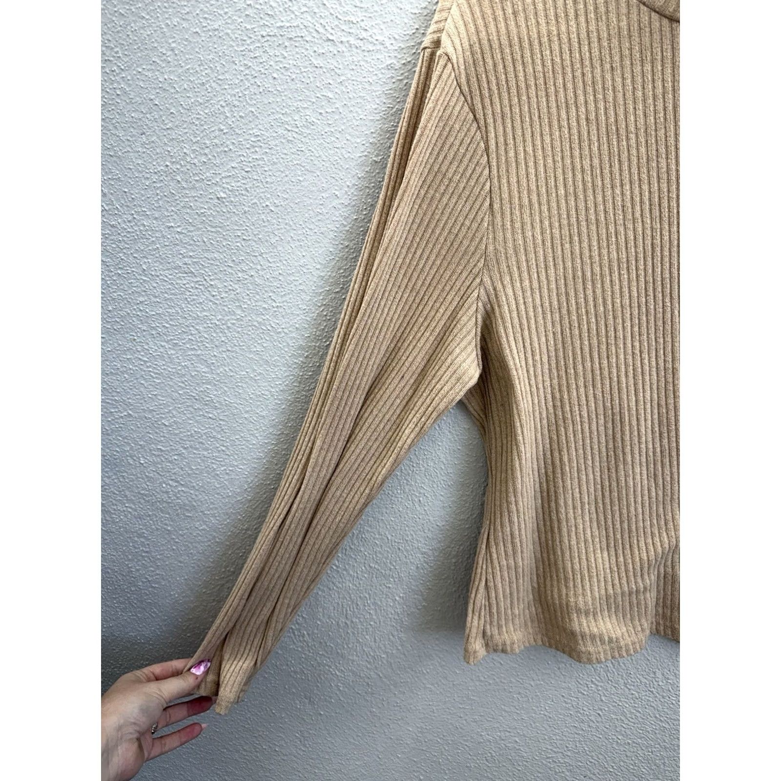 Shein SHEIN Curve Shirt Womens 4XL Tan Ribbed Long Sleeve Mock Neck Basic All Seasons Fall Winter Spring Summer Womens Size XXL / US 16-18 / IT 52-54 - 2 Thumbnail