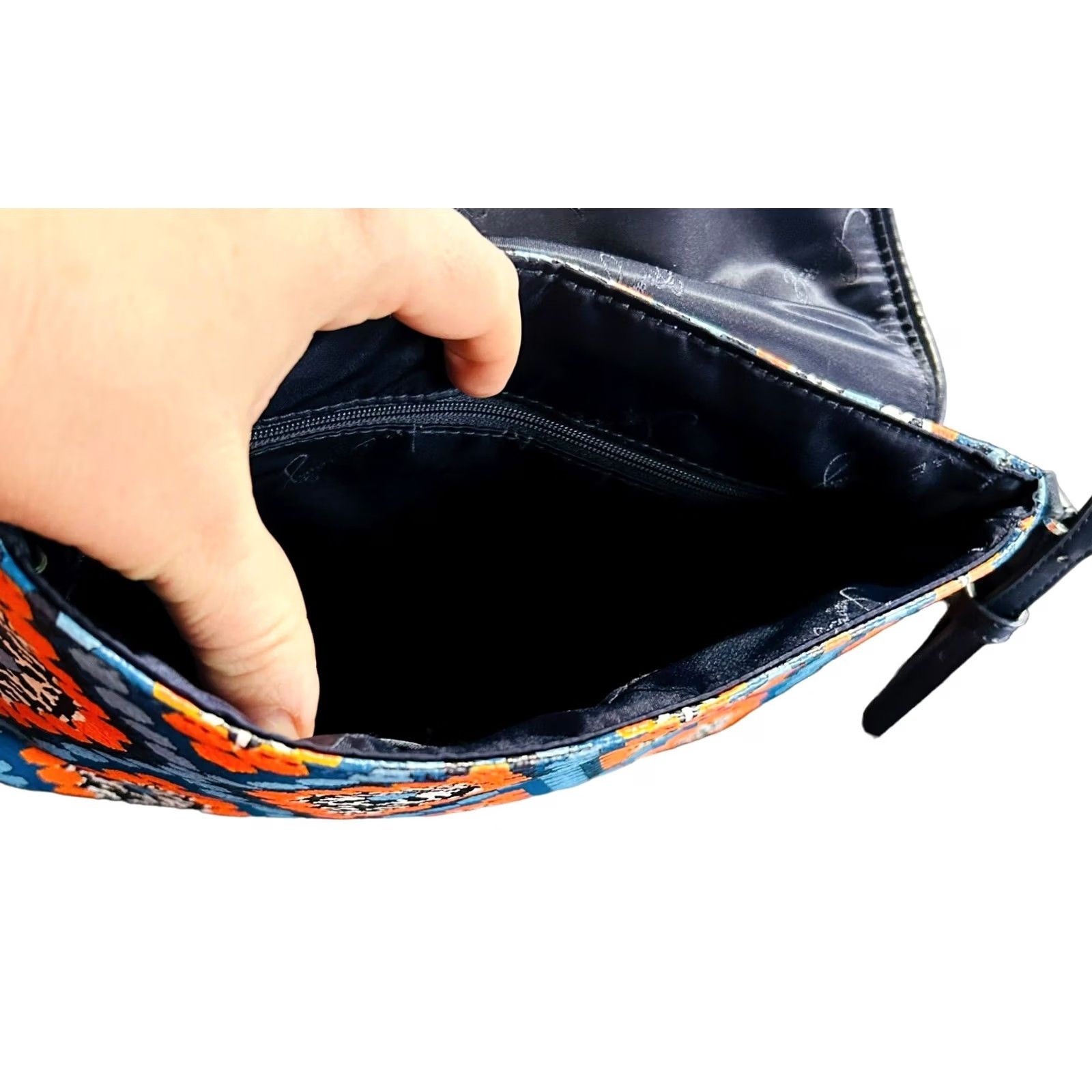 Vintage Vera Bradley Crossbody Wallet Wristlet Purse Beads Marakeesh Blue Orange Paisley Womens Handbag Medium 15in Strap Size ONE SIZE - 7 Thumbnail
