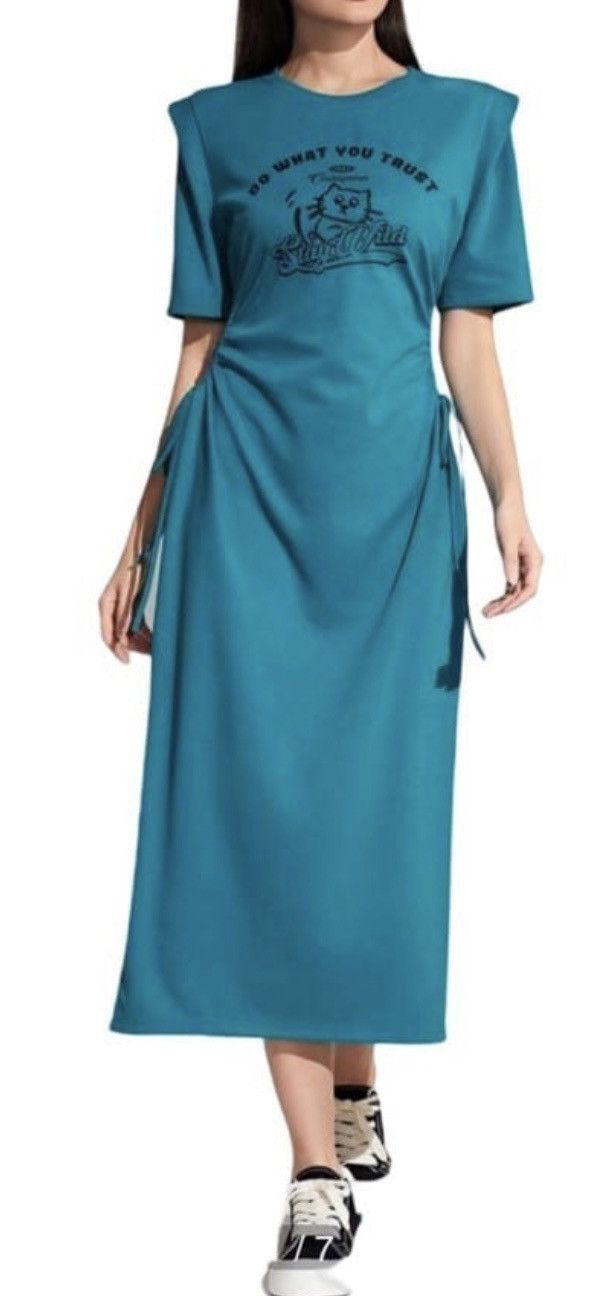 Shein Mulvari Letter & 1997 Graphic Drawstring Side Split Hem Midi Size S / US 4 / IT 40 - 7 Thumbnail
