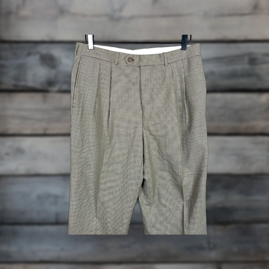 Ralph Lauren VINTAGE Ralph Lauren Wool Pleated Dress Pants Men’s 34 x 29 Brown Houndstooth Cuffed Size US 34 / EU 50 - 1 Thumbnail