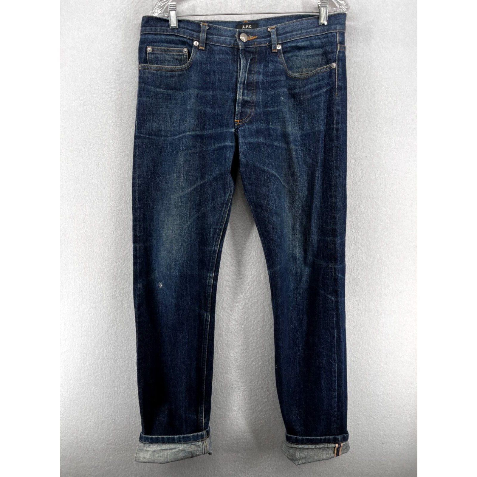 image of Jeans Mens 33 X 33 New Standard Selvedge Denim Button Fly Cotton Blue in White