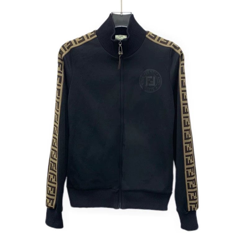 Fendi FENDI Black logo monogram stand collar zipper jacket Size 4XL / US 24-26 - 1 Thumbnail