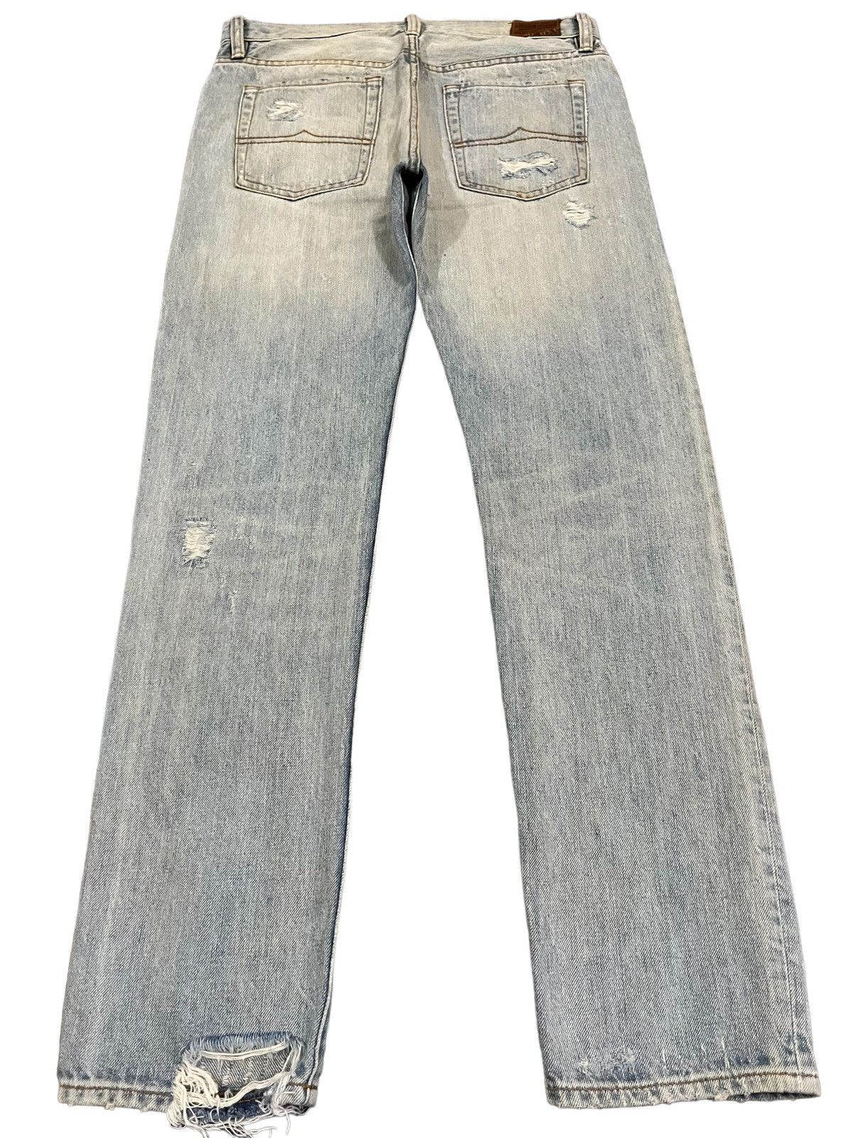 Designer Vintage Light Blue Heavy Distressed Regular Straight Jeans Size US 30 / EU 46 - 2 Thumbnail