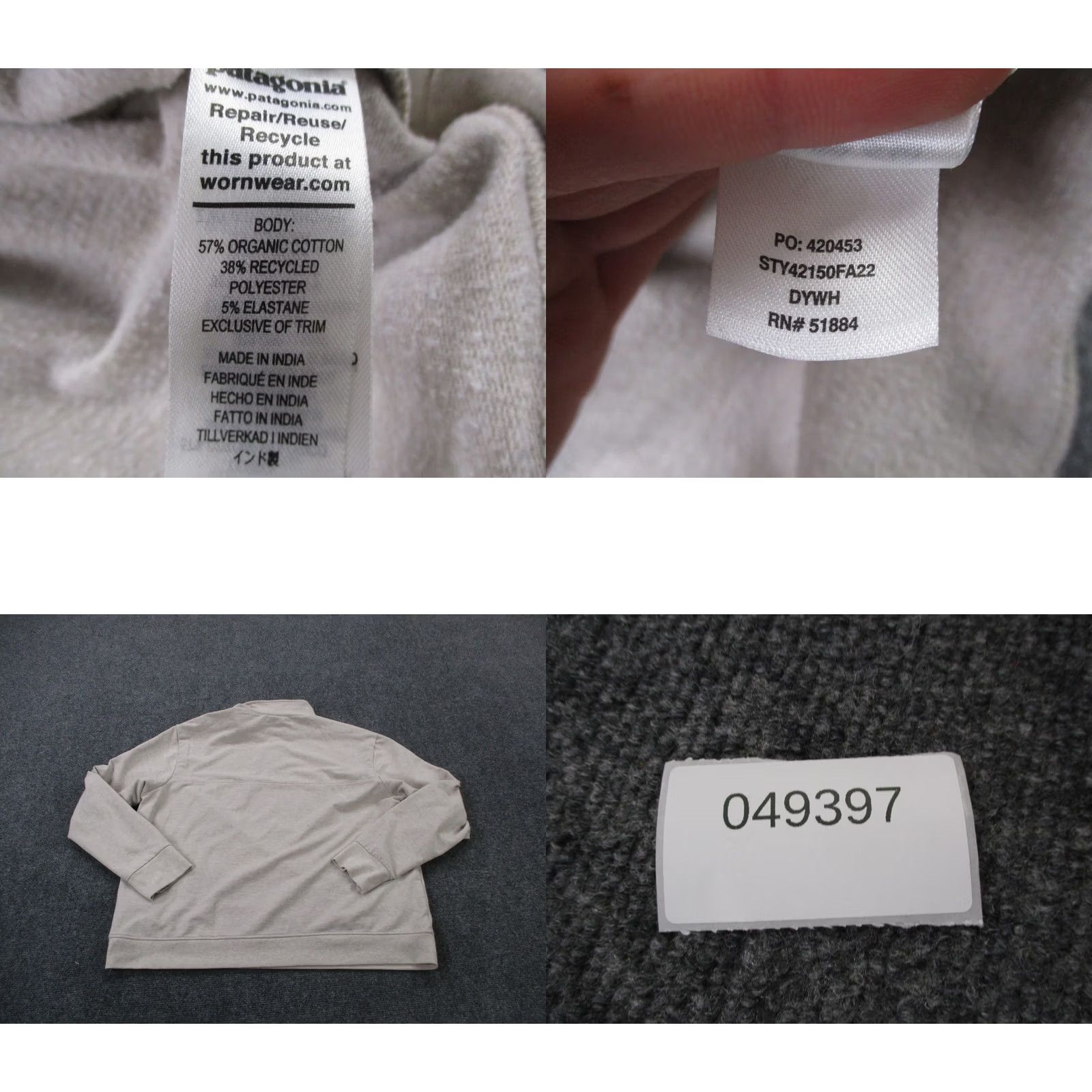 Patagonia Patagonia Jacket Mens XL White 1/4 Zip Lightweight Windproof Thermal Fleece Logo 42150 Size US XL / EU 56 / 4 - 8 Thumbnail