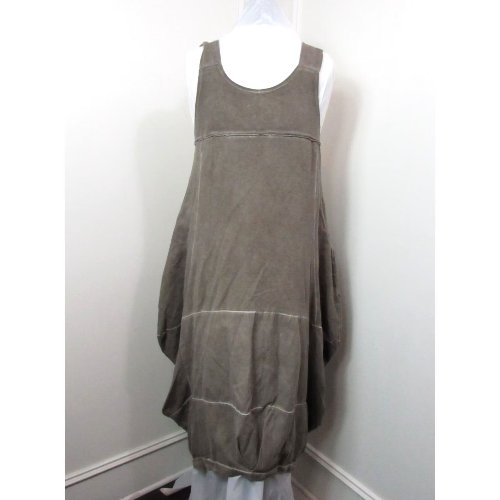 Olive LUUKAA Sleeveless Dress Top Size 1 Faded Olive Cotton Jersey Women Size XS / US 0-2 / IT 36-38 - 3 Thumbnail