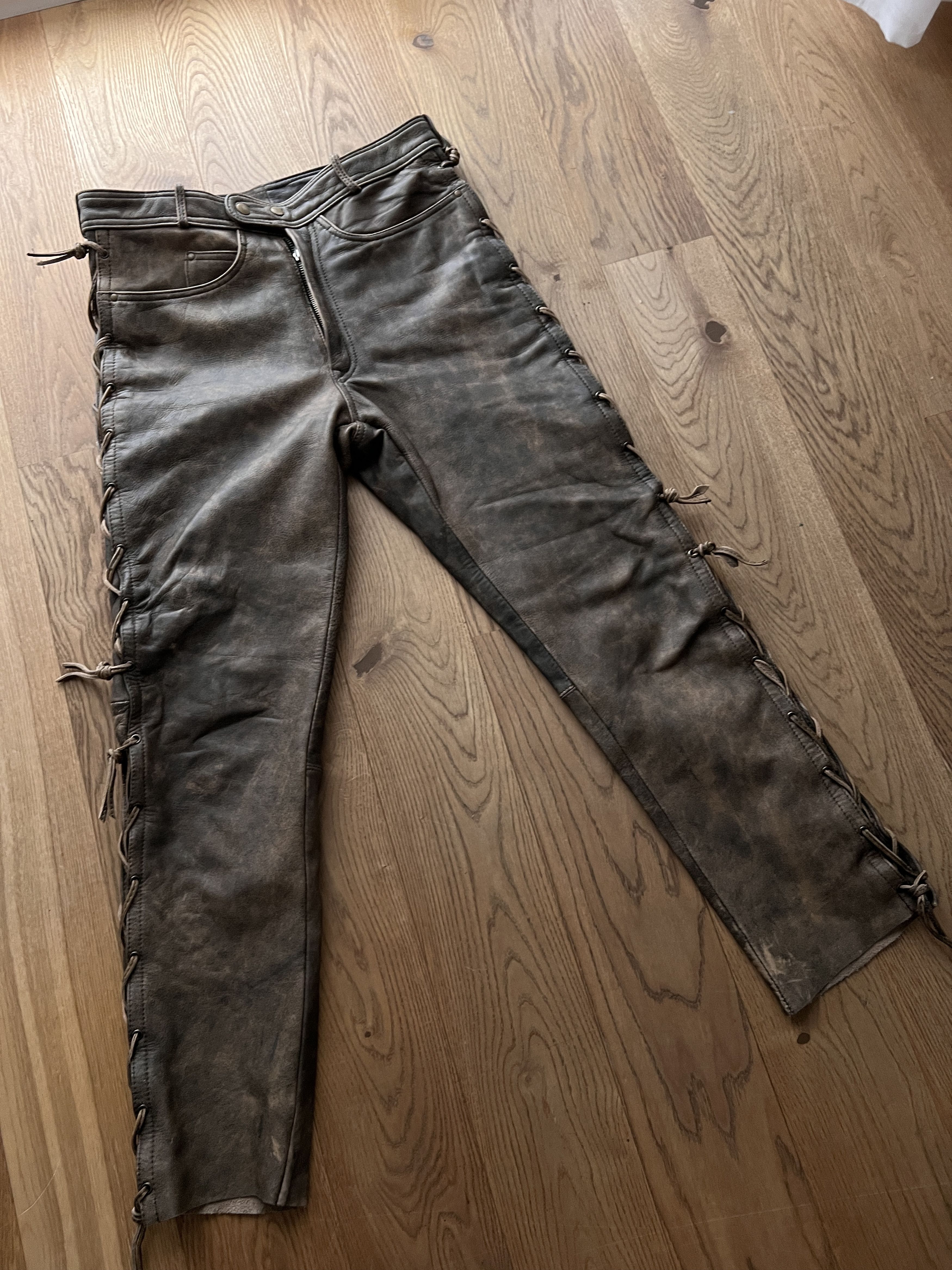 If Six Was Nine True faded VTG 90s cowboy core leather pants lace up opium L Size US 34 / EU 50 - 9 Thumbnail