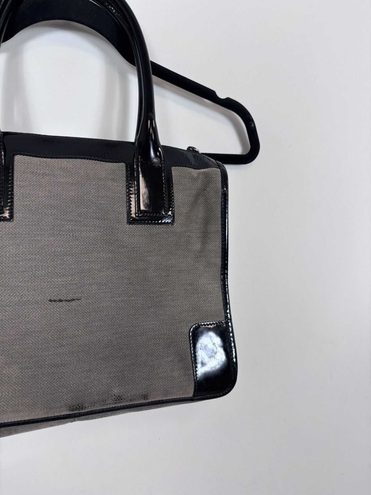 Gucci Gucci Canvas Patent Leather Gray Black Shoulder Handle Bag Size ONE SIZE - 19 Thumbnail