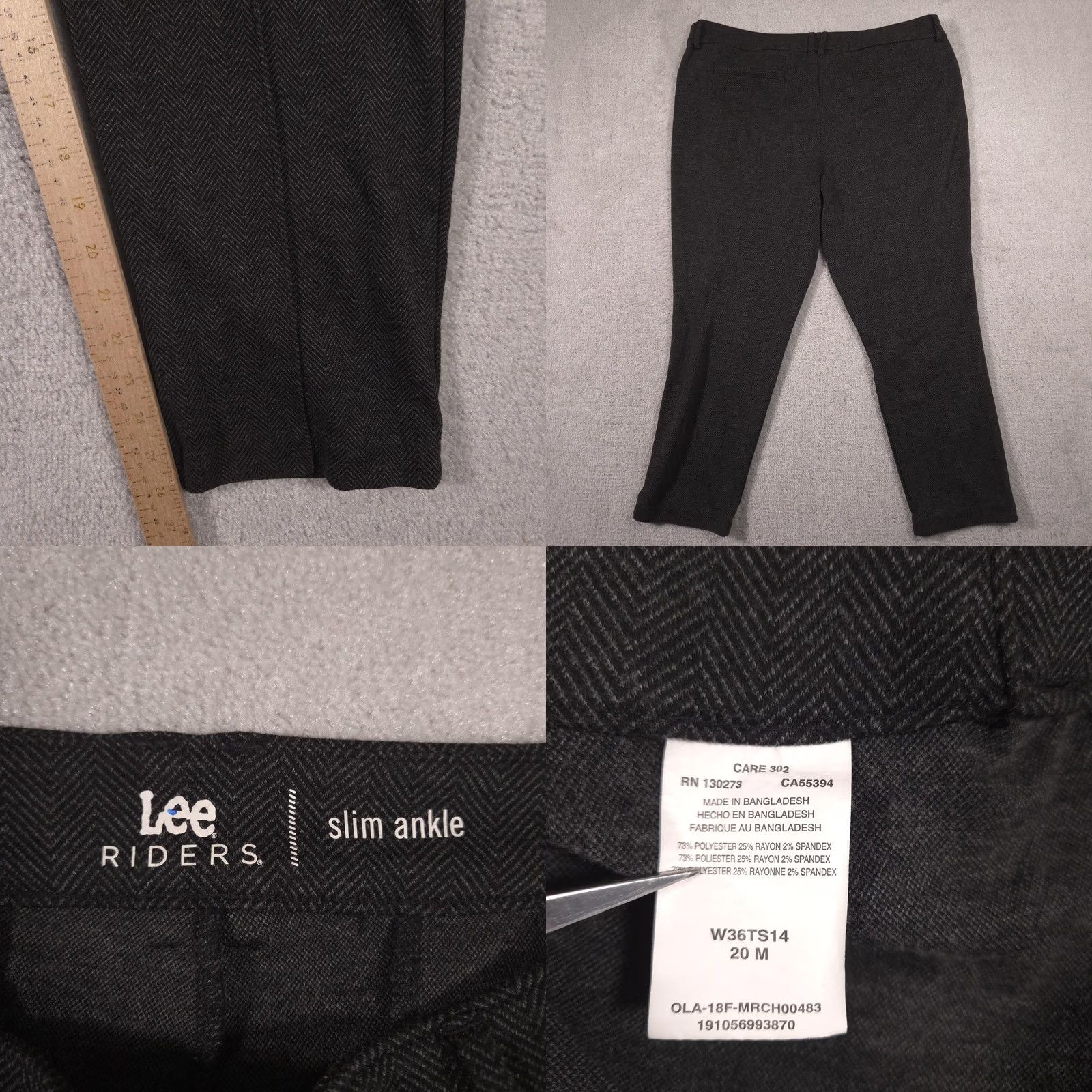 Vintage Lee Riders Womens Slim Ankle Ponte Pants Gray Herringbone Work Size 42" / US 20 - 8 Thumbnail