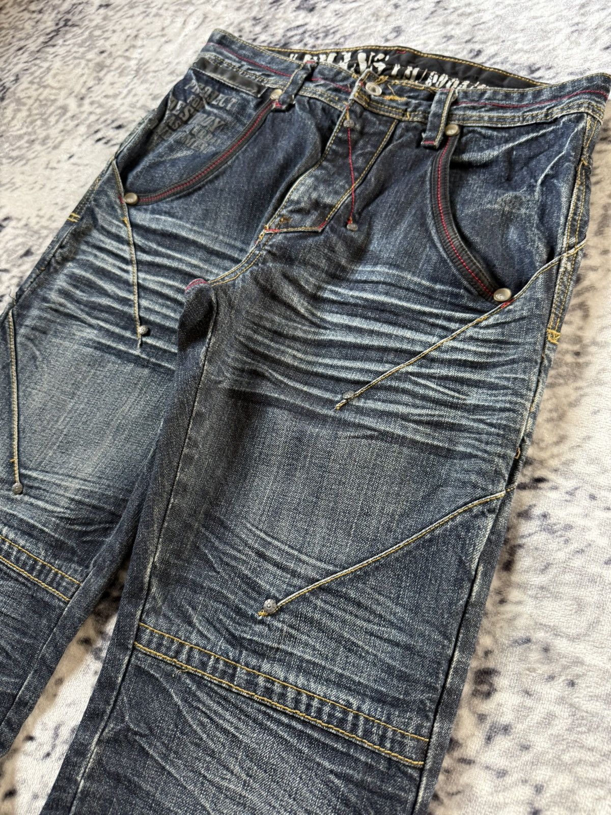 Japanese Brand Lemans Japan Claw Mark Whiskers Shadow Wash Jeans Size US 29 - 4 Thumbnail